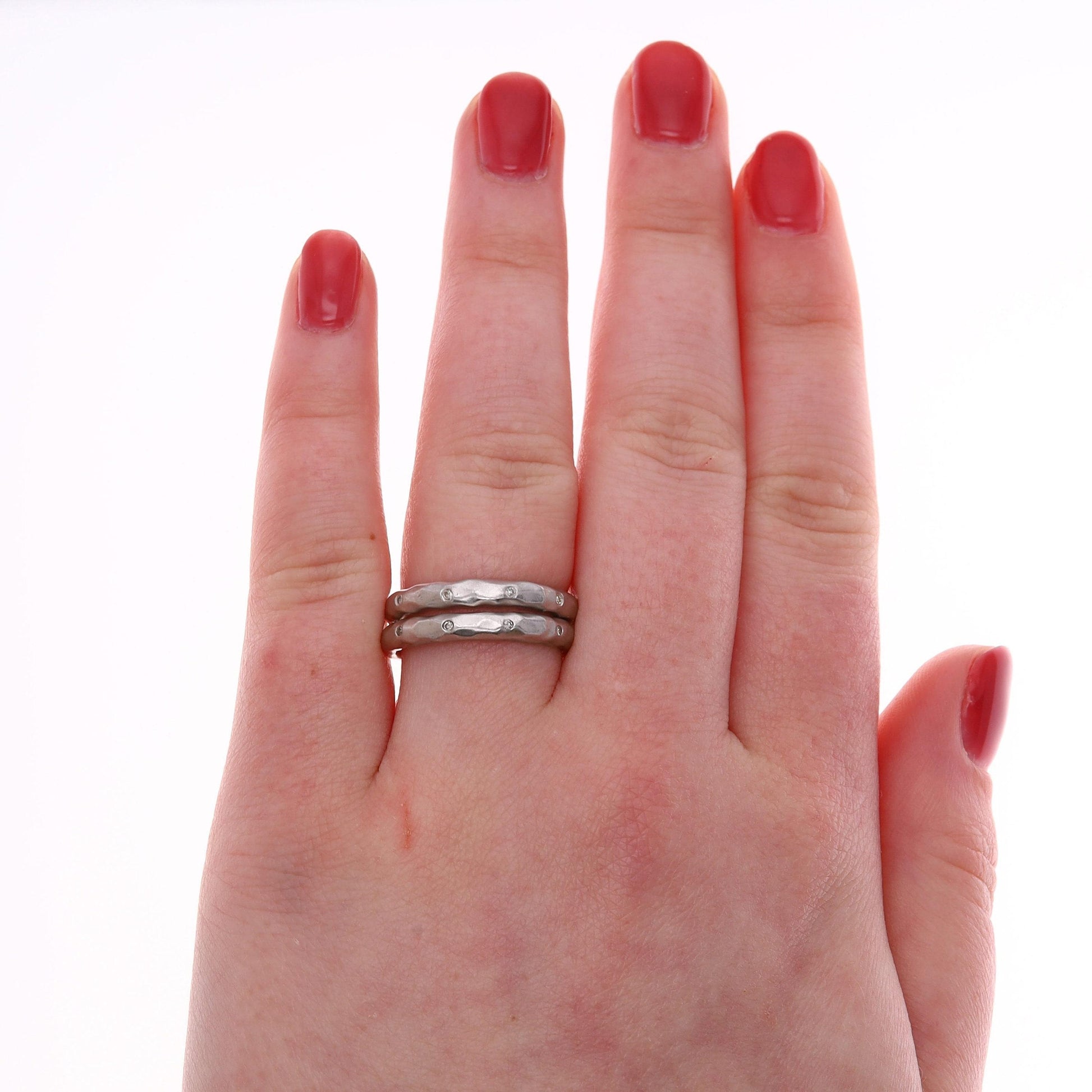 Sterling Silver Blue Topaz Ring with 2 Diamond Bands
