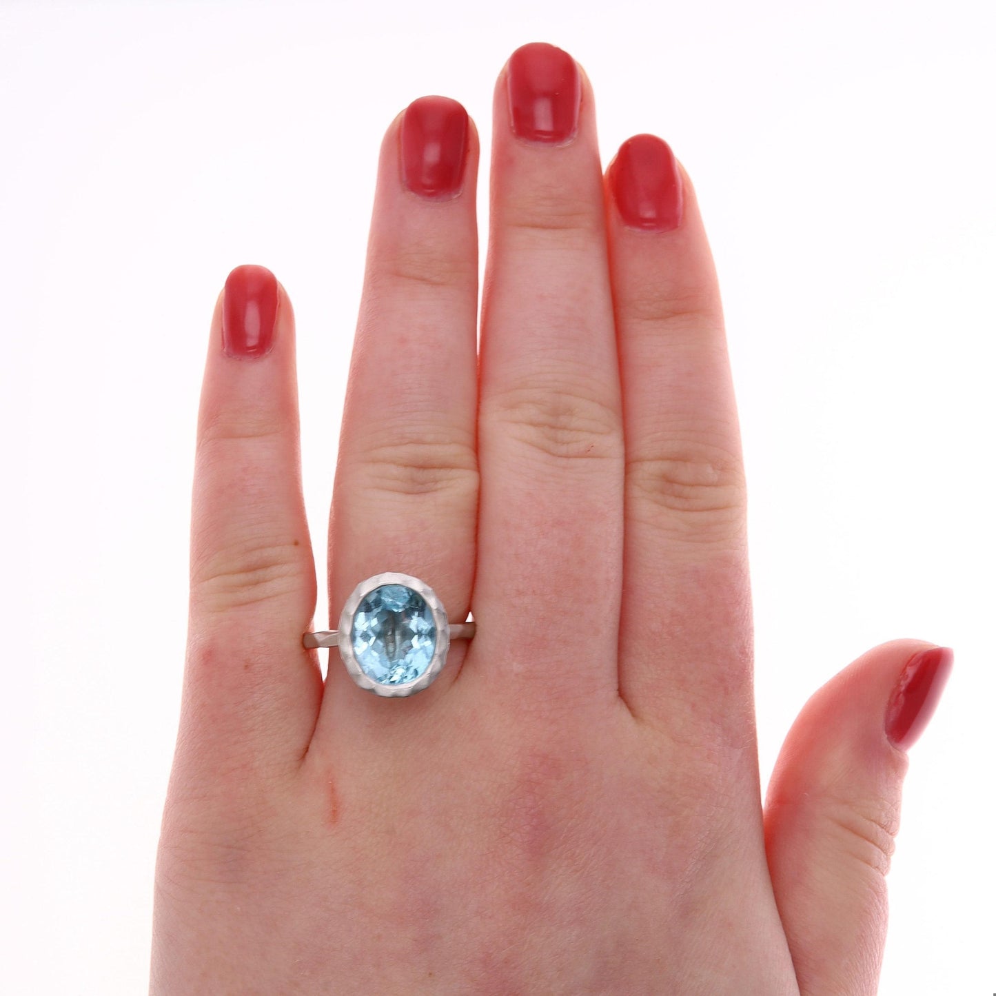 Sterling Silver Blue Topaz Ring with 2 Diamond Bands