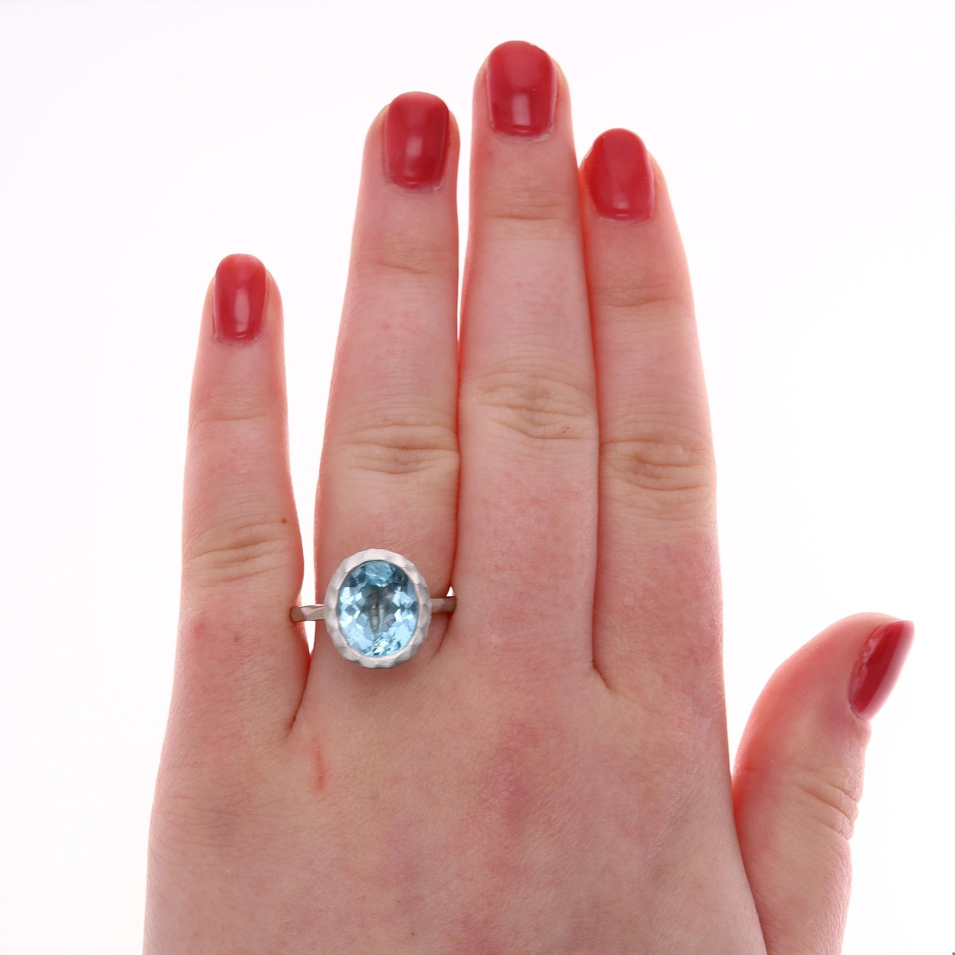 Sterling Silver Blue Topaz Ring with 2 Diamond Bands