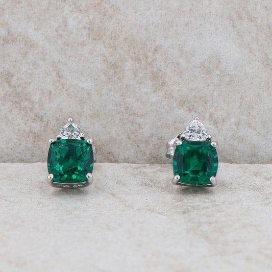 Sterling Silver Synthetic Emerald and Cubic Zirconia Earrings