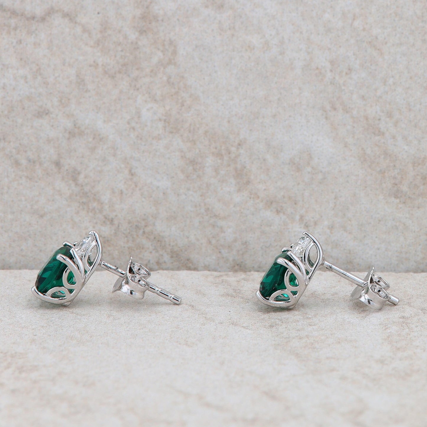 Sterling Silver Synthetic Emerald and Cubic Zirconia Earrings