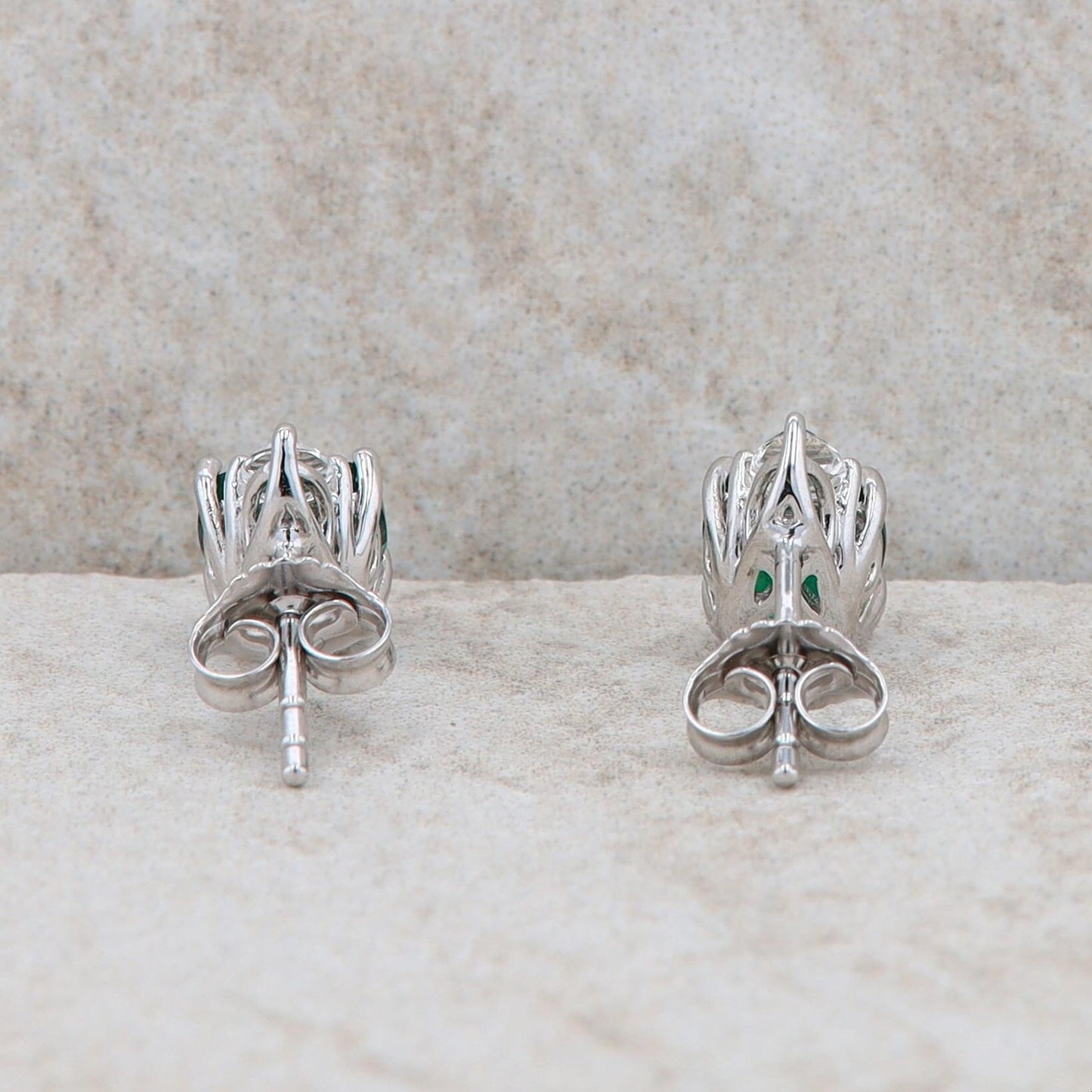 Sterling Silver Synthetic Emerald and Cubic Zirconia Earrings