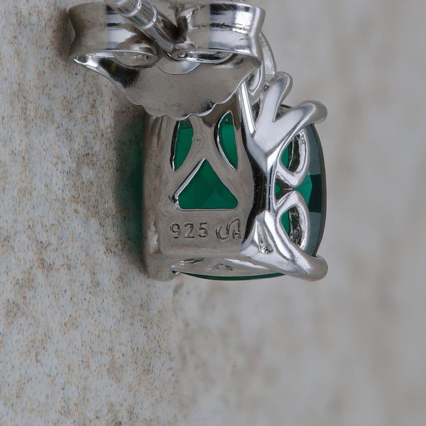 Sterling Silver Synthetic Emerald and Cubic Zirconia Earrings