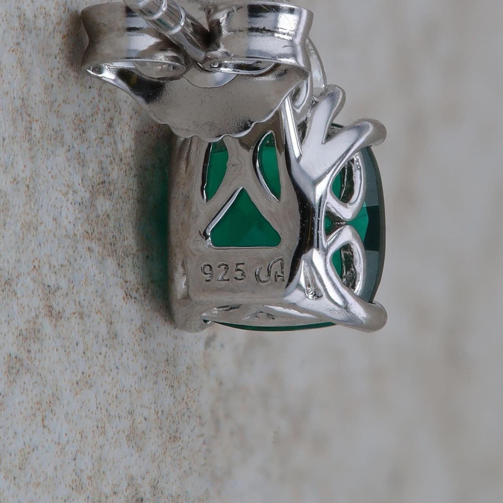 Sterling Silver Synthetic Emerald and Cubic Zirconia Earrings