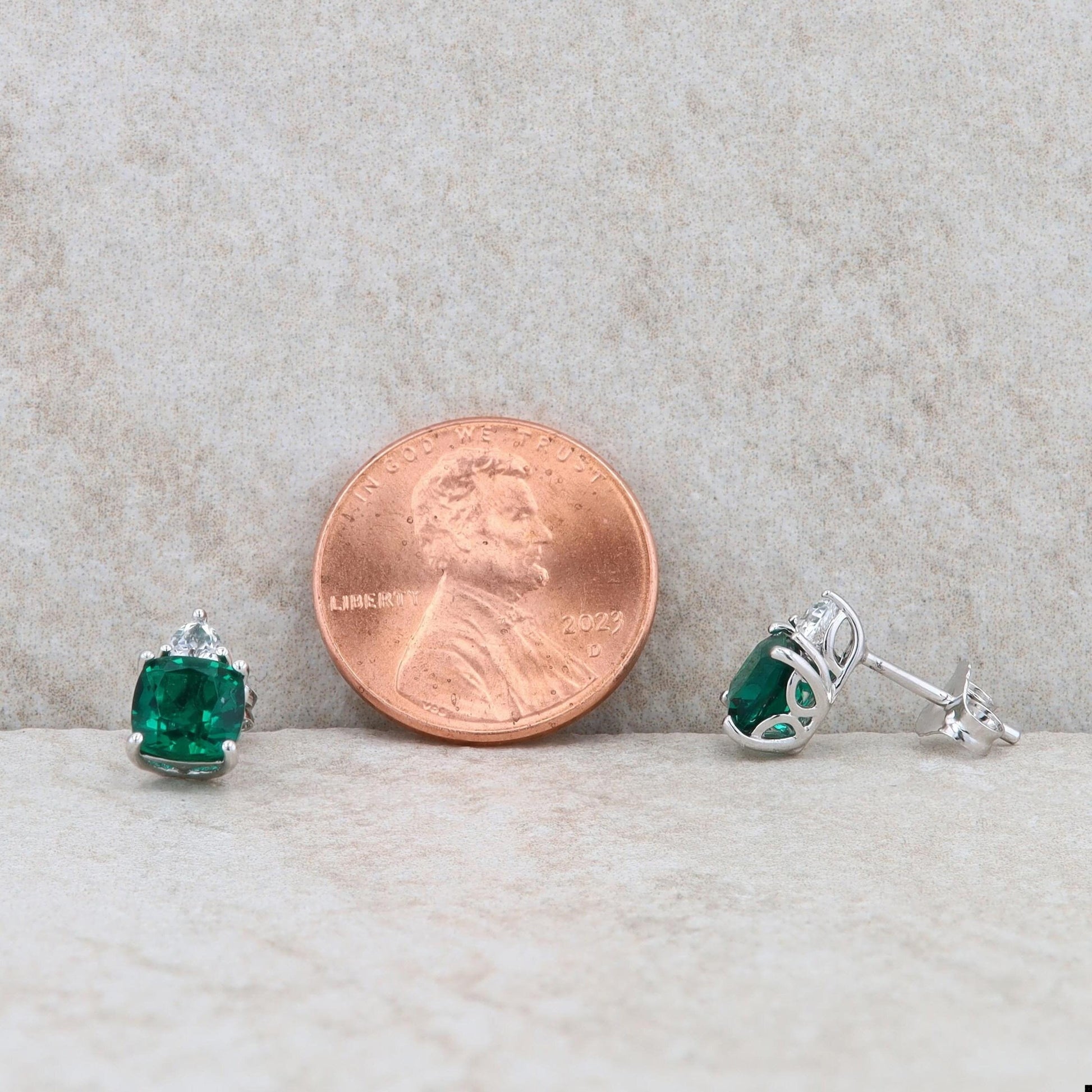 Sterling Silver Synthetic Emerald and Cubic Zirconia Earrings