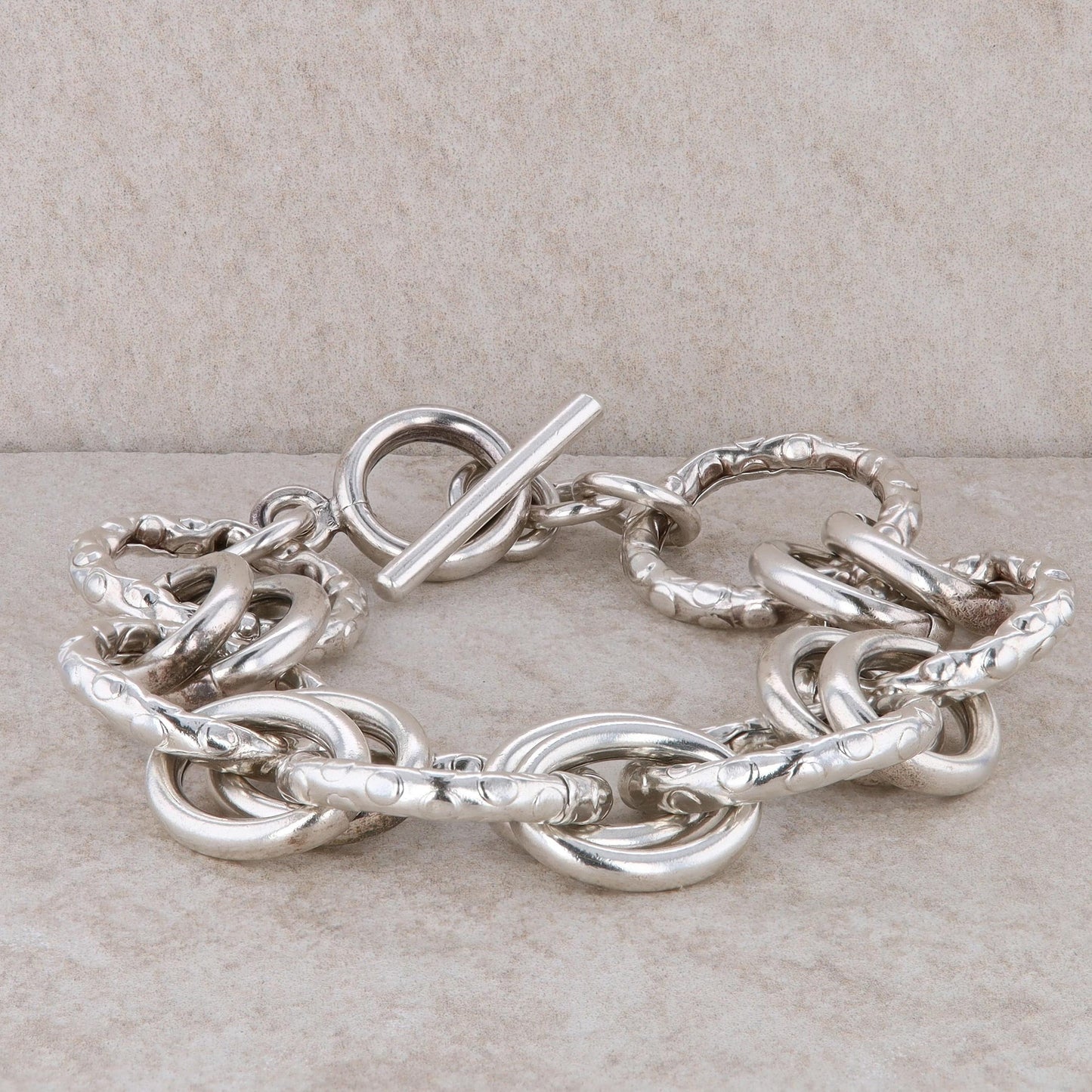 Sterling Silver Textured Circle Link Bracelet