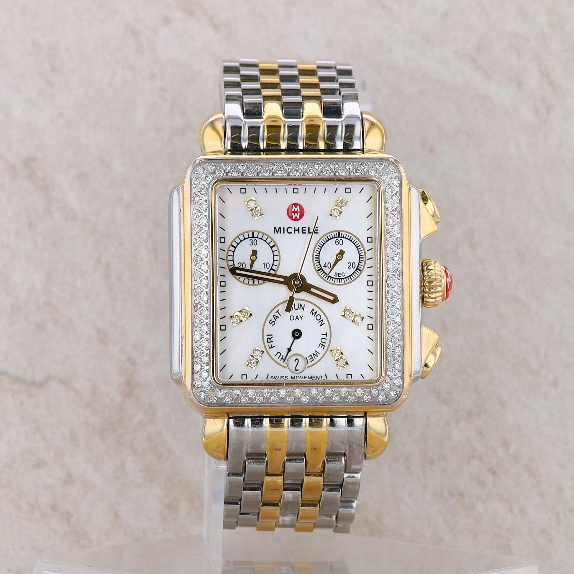 Michele Two-Tone Stainless Steel Two Tone Gold Plated Diamond Watch