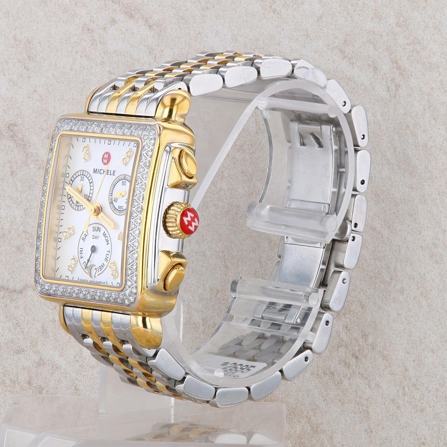 Michele Two-Tone Stainless Steel Two Tone Gold Plated Diamond Watch