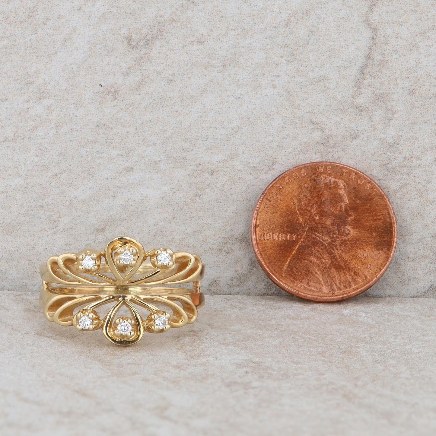 14k Yellow Gold Diamond Cut Out Enhancer Ring