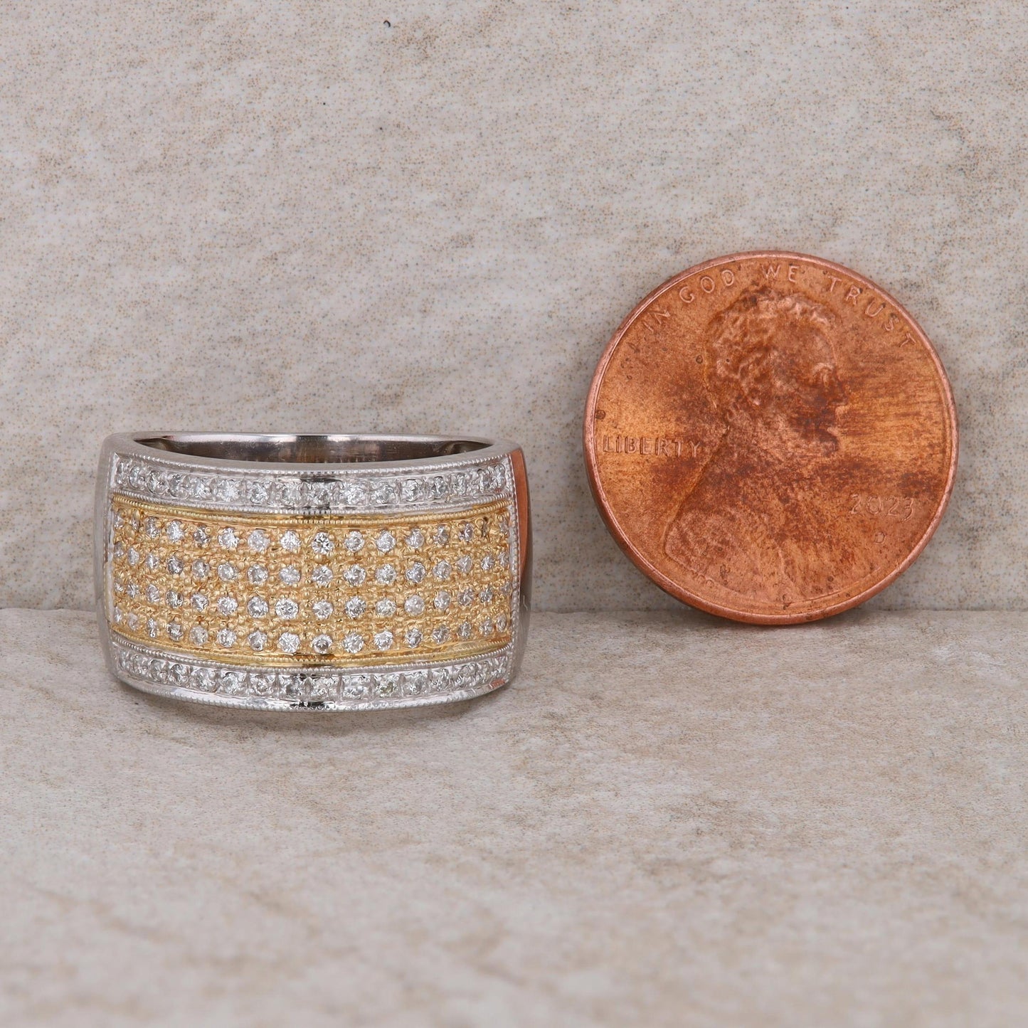 14k Two-Tone Wide Diamond Band