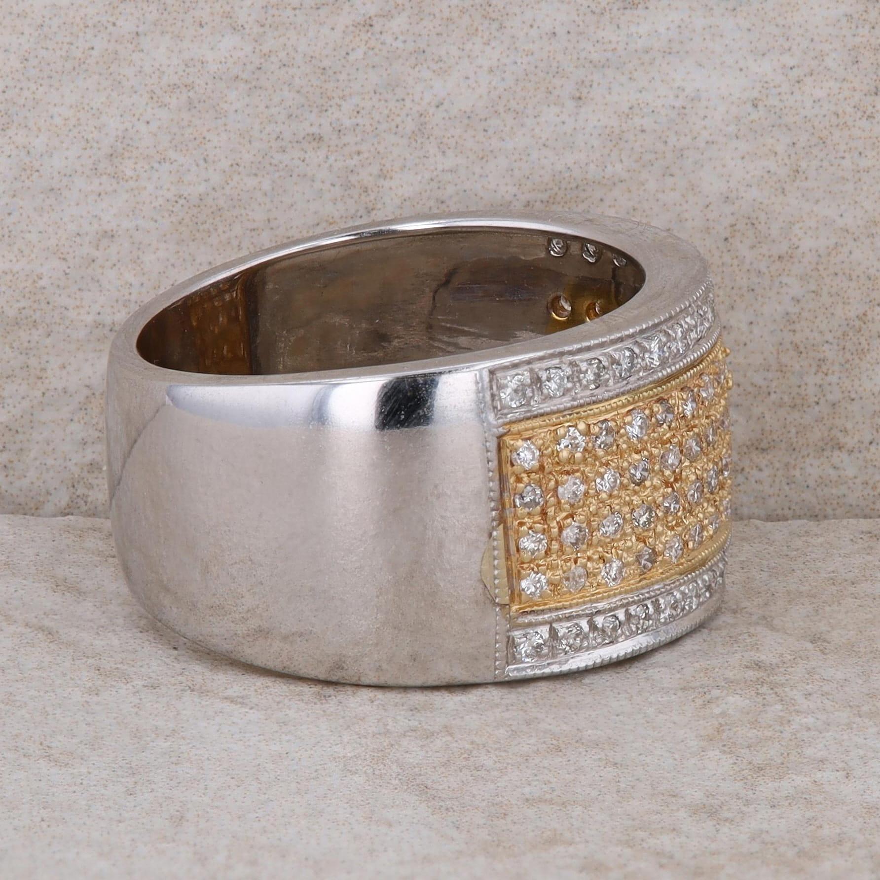 14k Two-Tone Wide Diamond Band