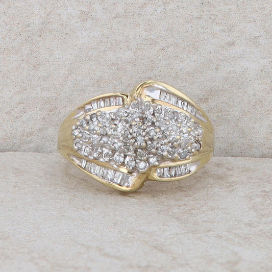 10k Yellow Gold Round and Baguette Diamond Ring