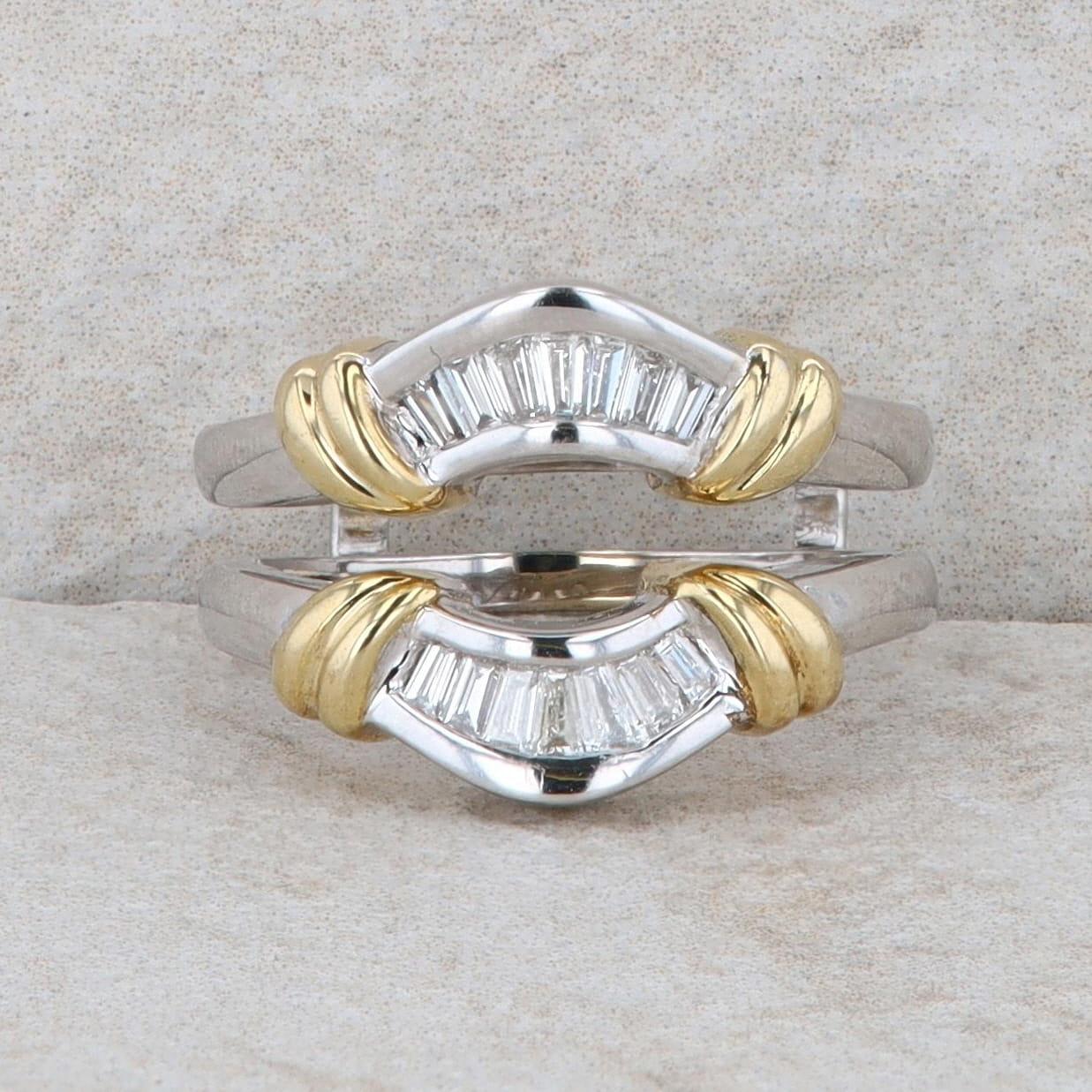 14k Two Tone Baguette Diamond Enhancer Ring