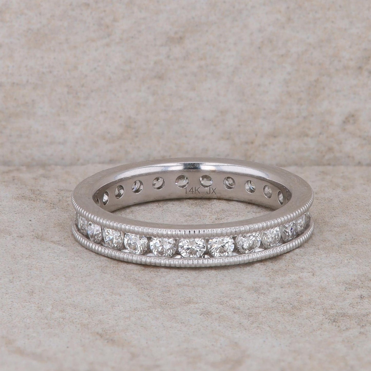 14k White Gold Eternity Diamond and Milgrain Band