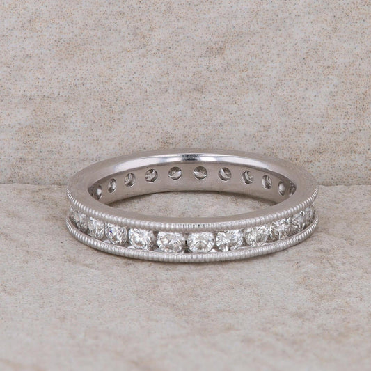 14k White Gold Eternity Diamond and Milgrain Band