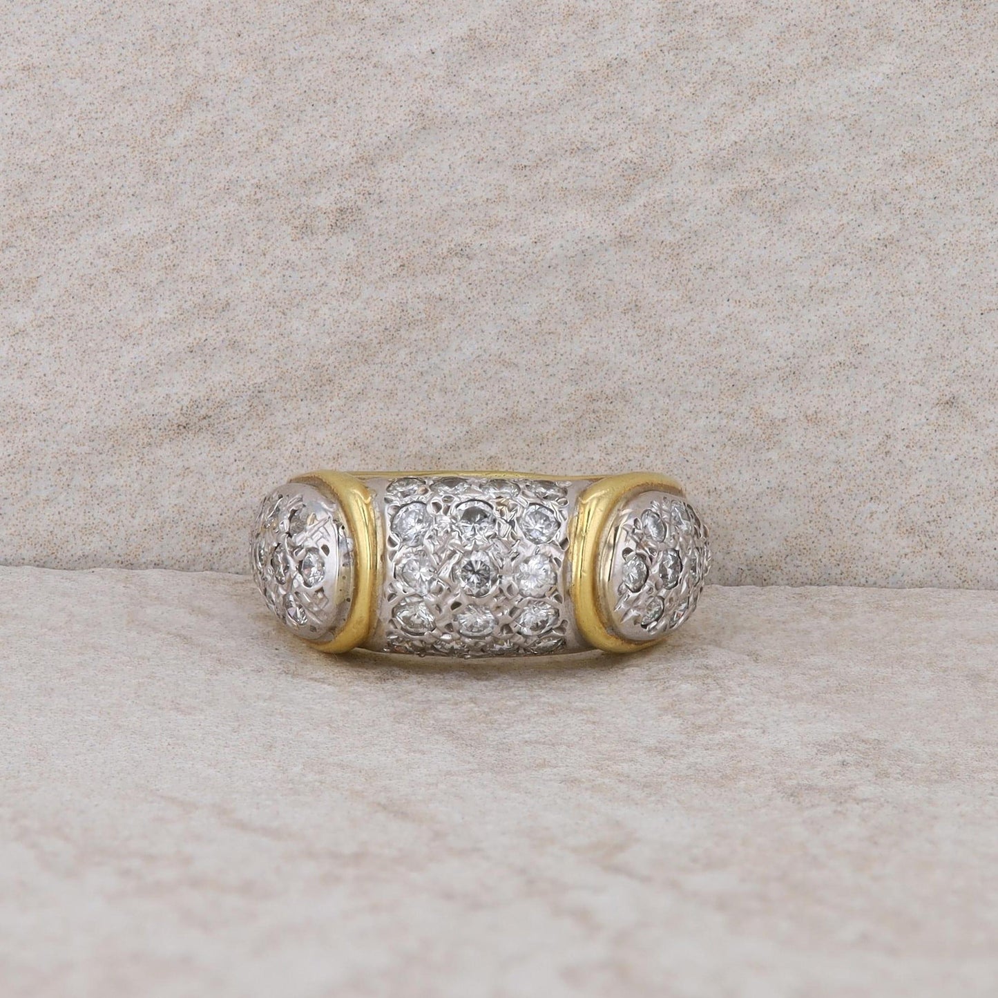 18k Yellow and White Gold Diamond Pave Domed Ring