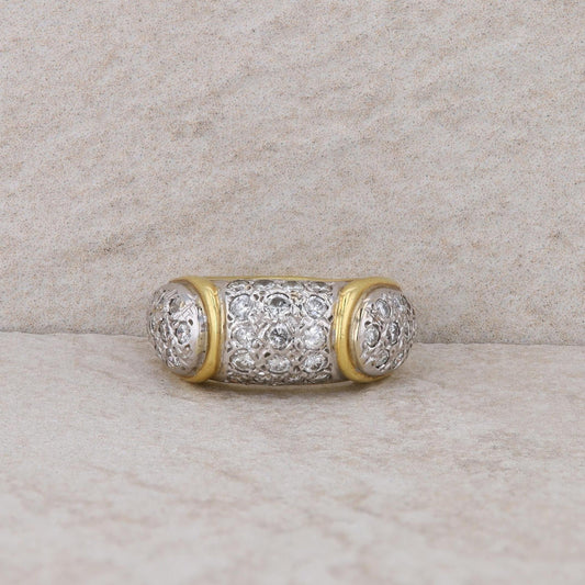 18k Yellow and White Gold Diamond Pave Domed Ring