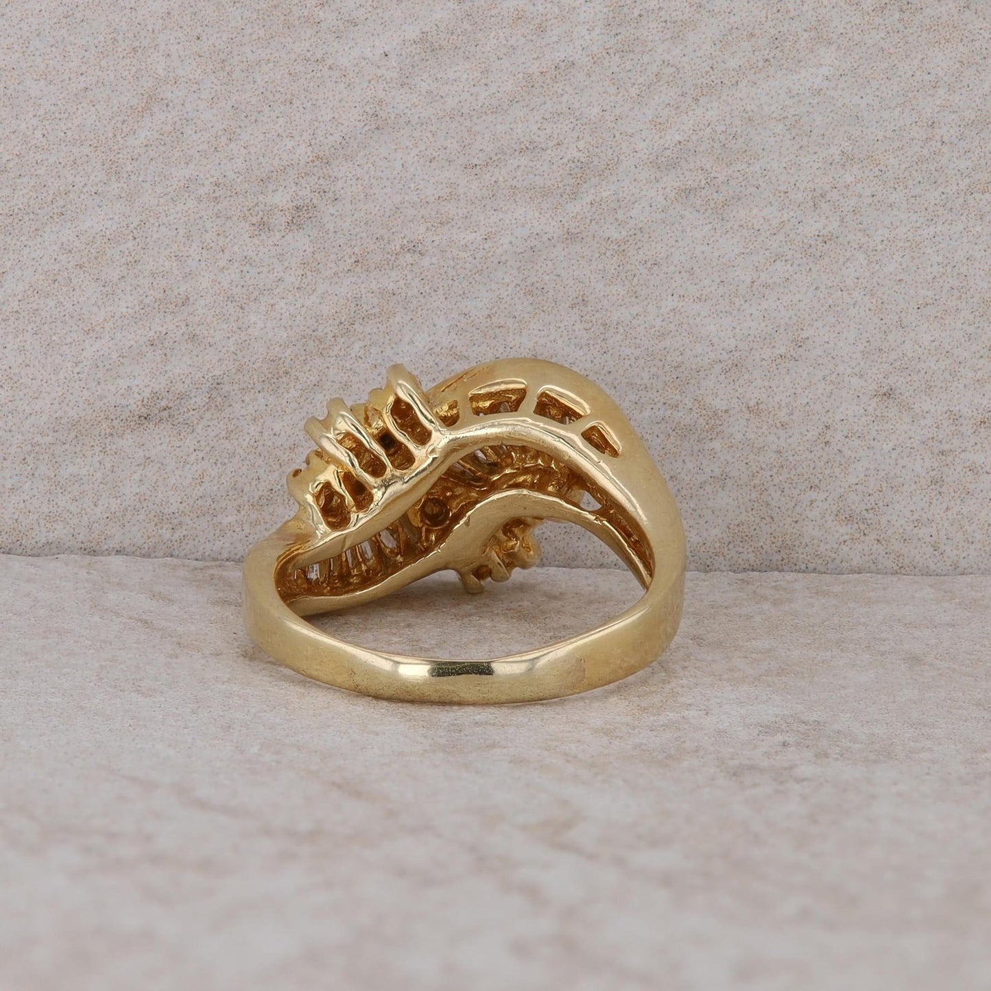 14k Yellow Gold Diamond Curved Bypass Style Ring