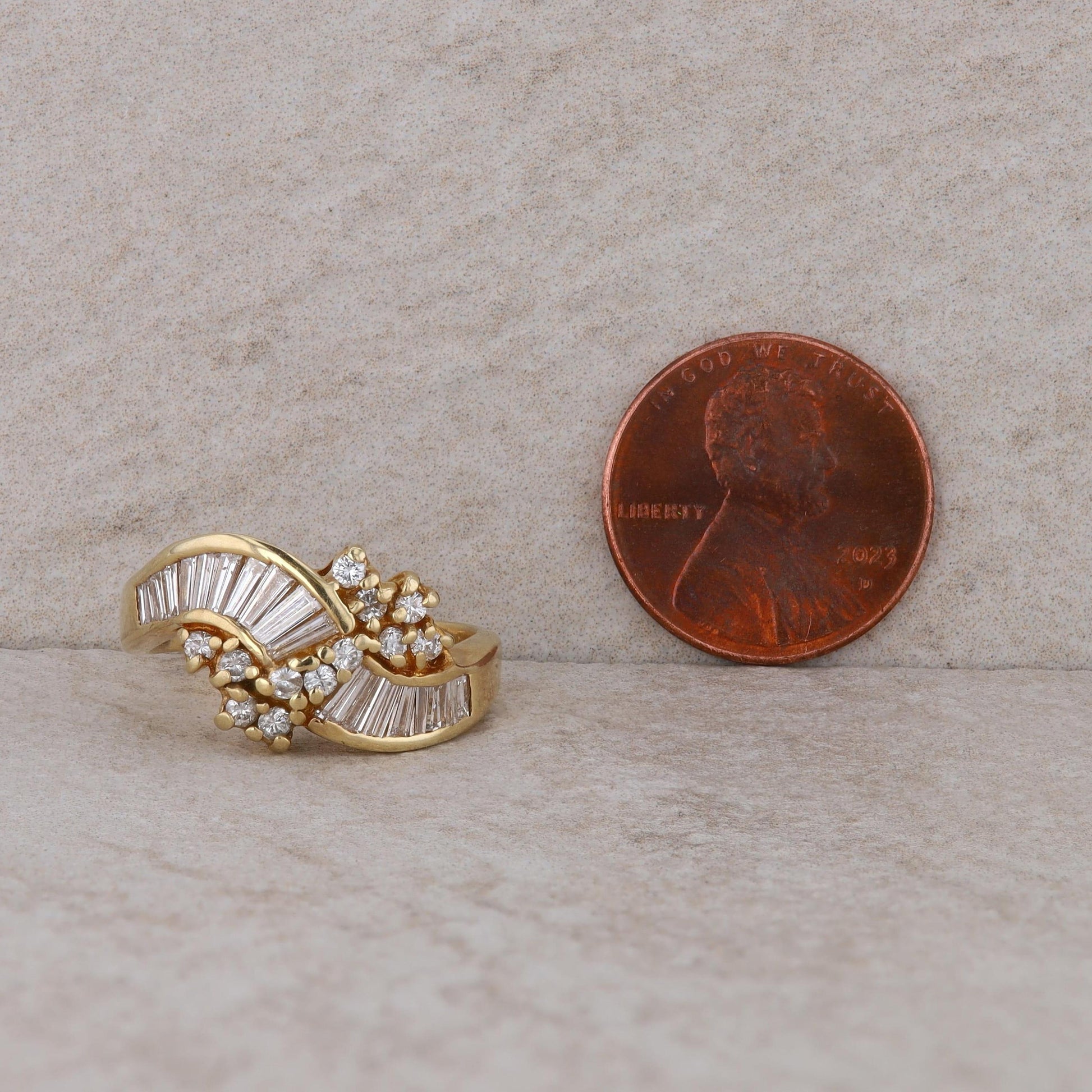14k Yellow Gold Diamond Curved Bypass Style Ring