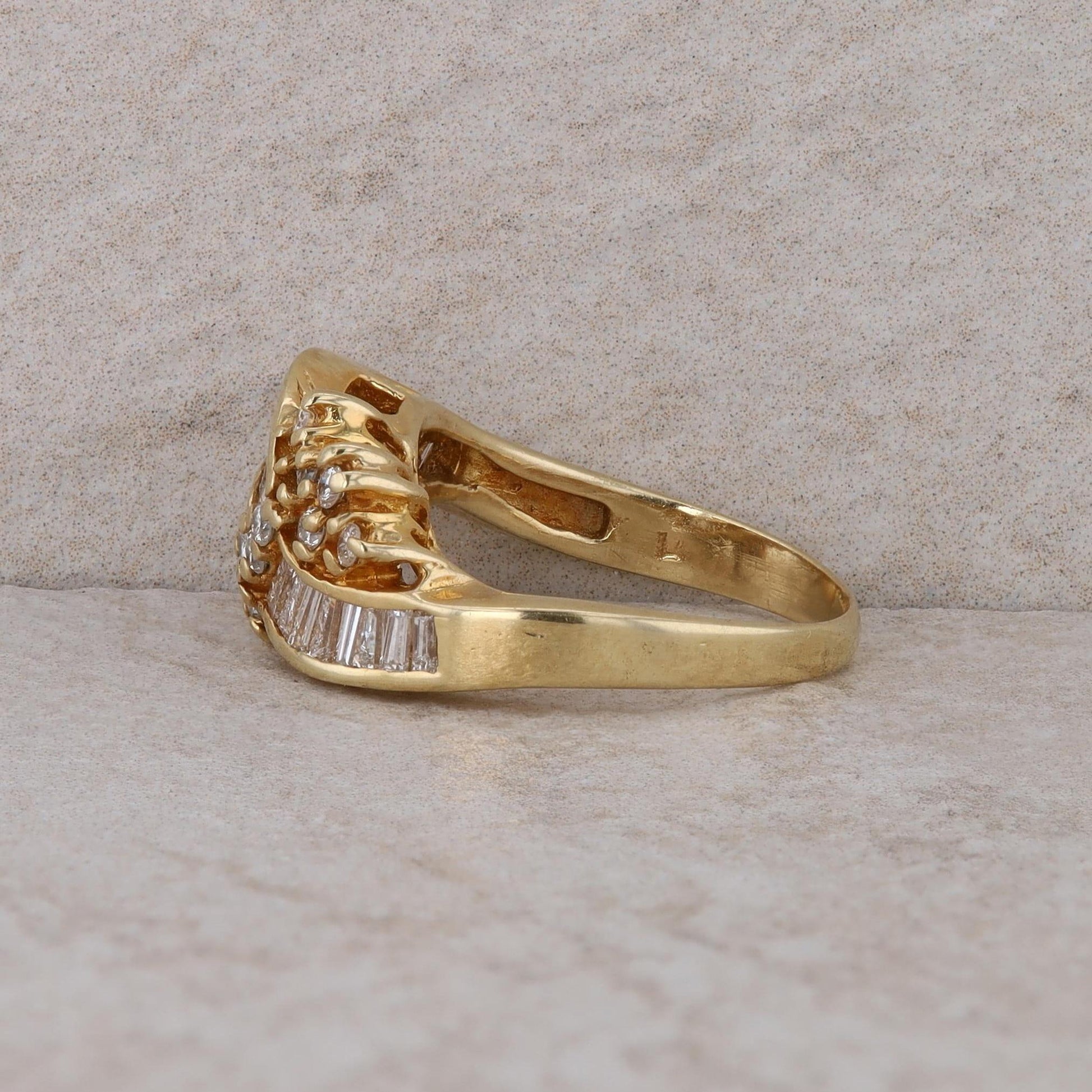 14k Yellow Gold Diamond Curved Bypass Style Ring