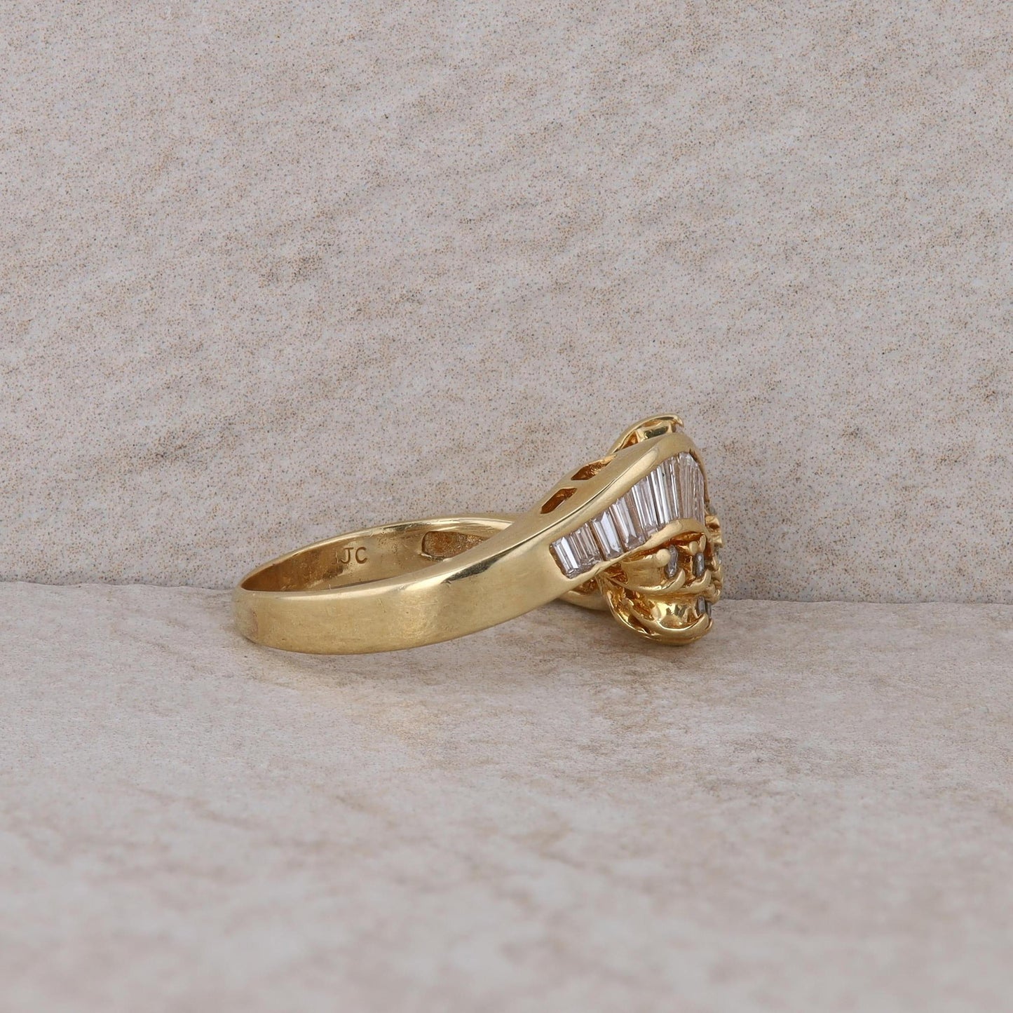 14k Yellow Gold Diamond Curved Bypass Style Ring