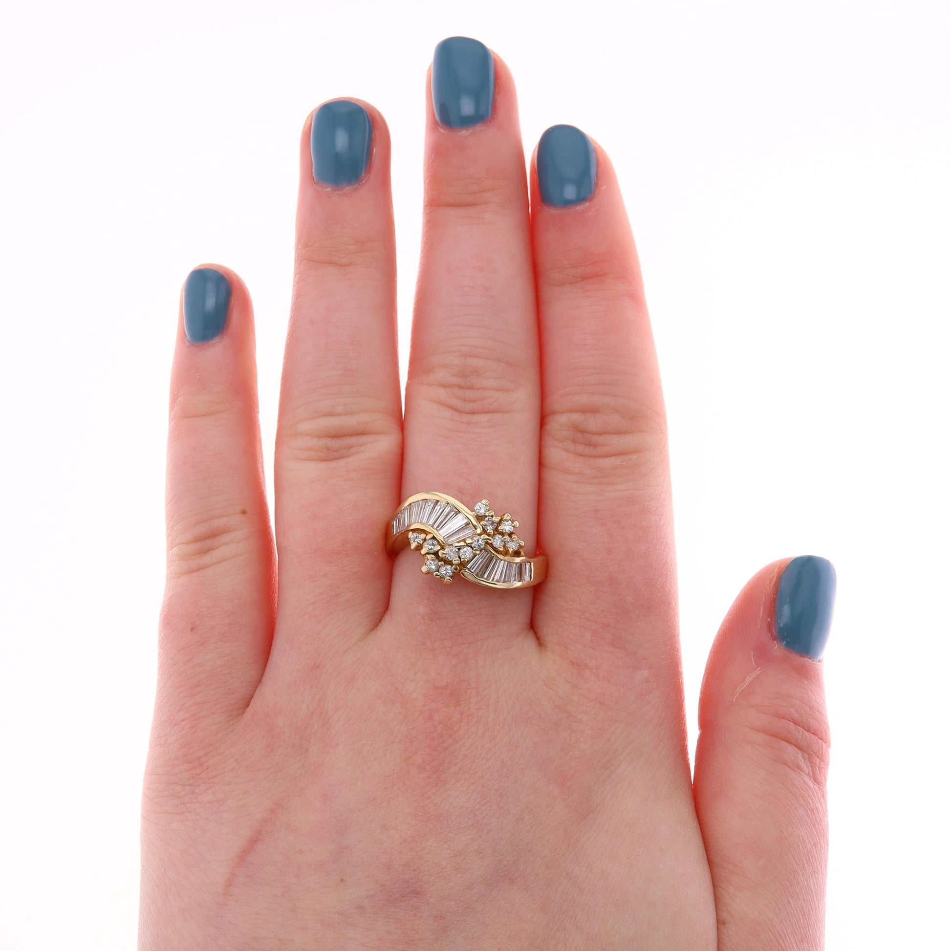14k Yellow Gold Diamond Curved Bypass Style Ring