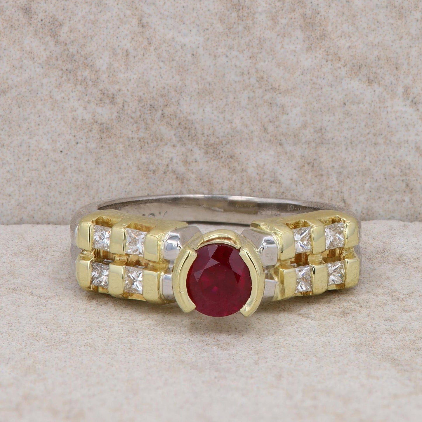 18k Two Tone Ruby and Diamond Fashion Ring