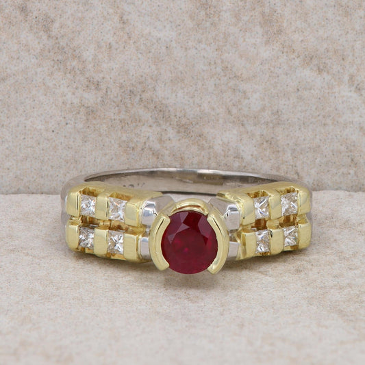 18k Two Tone Ruby and Diamond Fashion Ring