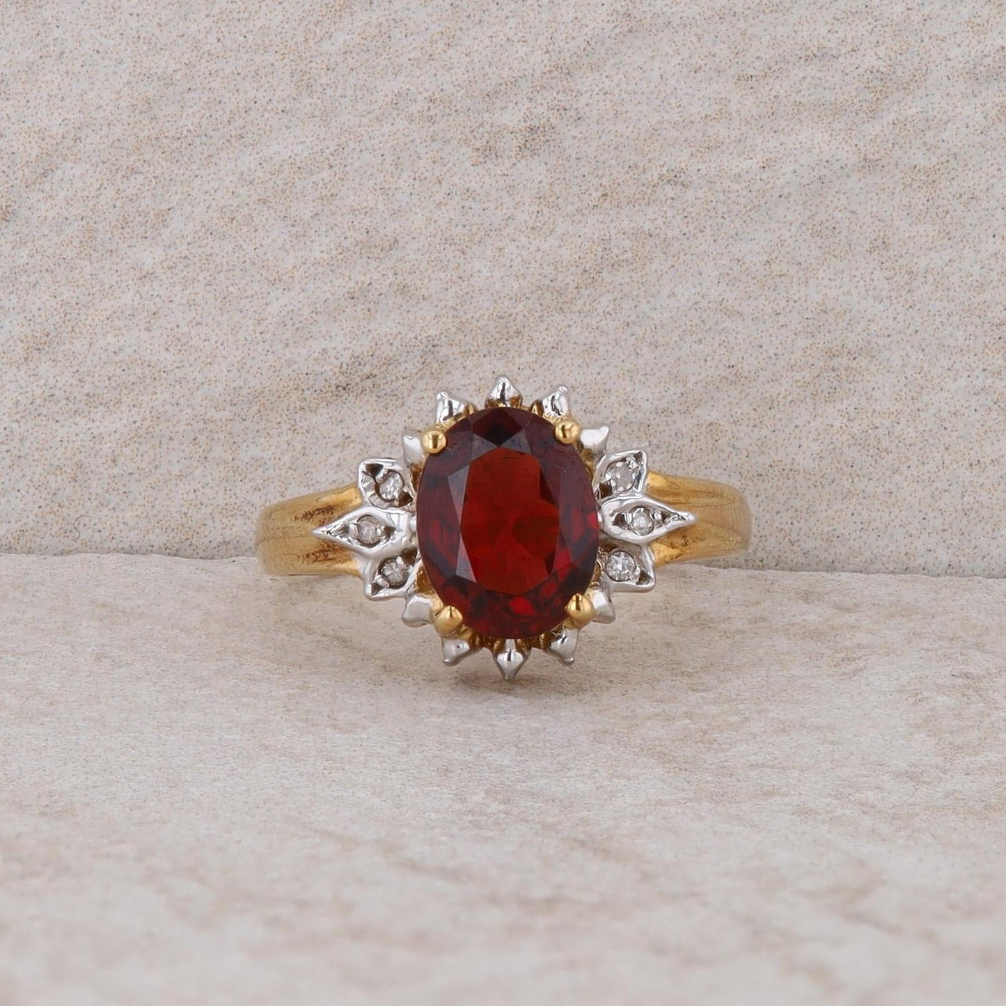 14k Yellow Gold Mozambique Garnet and Diamond Ring