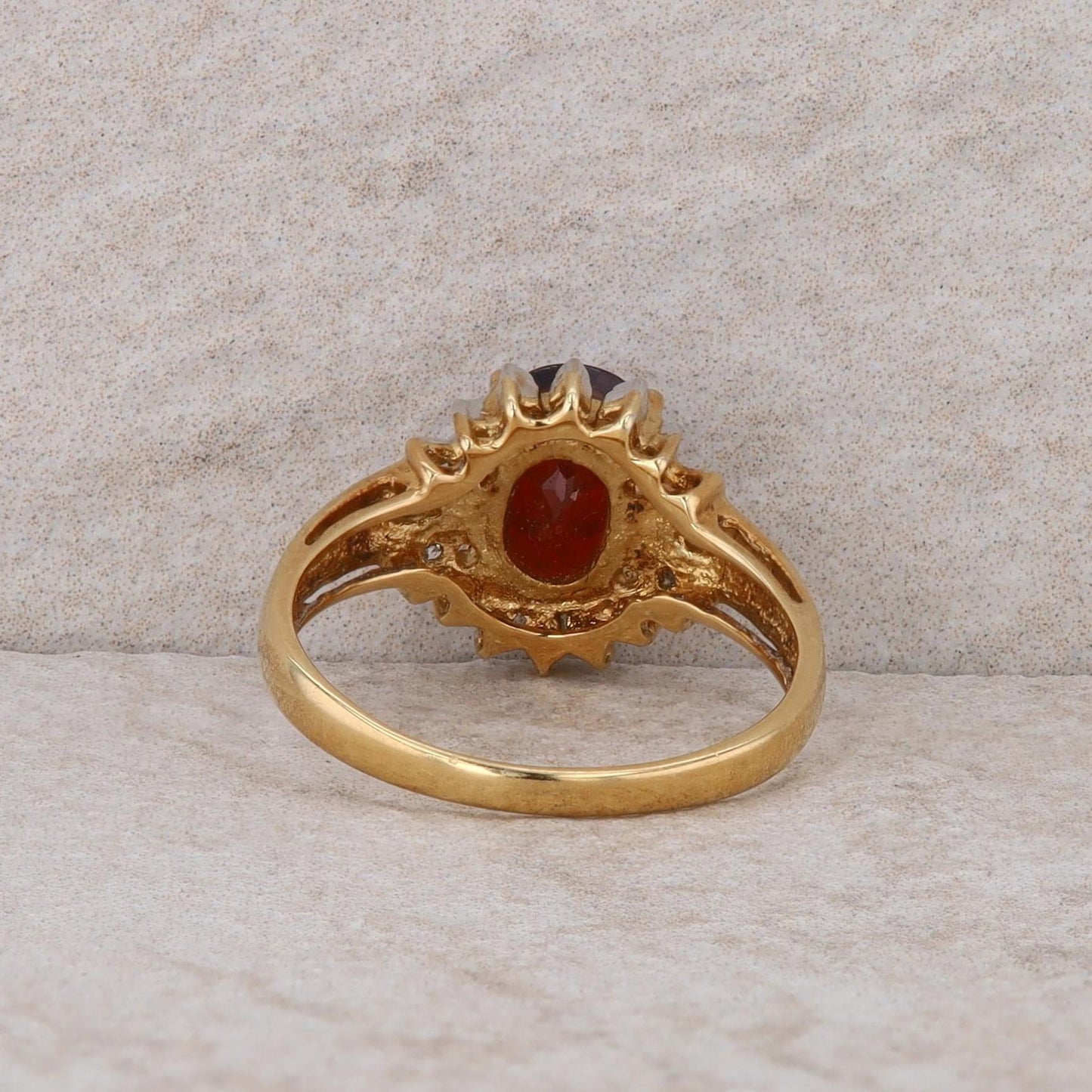 14k Yellow Gold Mozambique Garnet and Diamond Ring