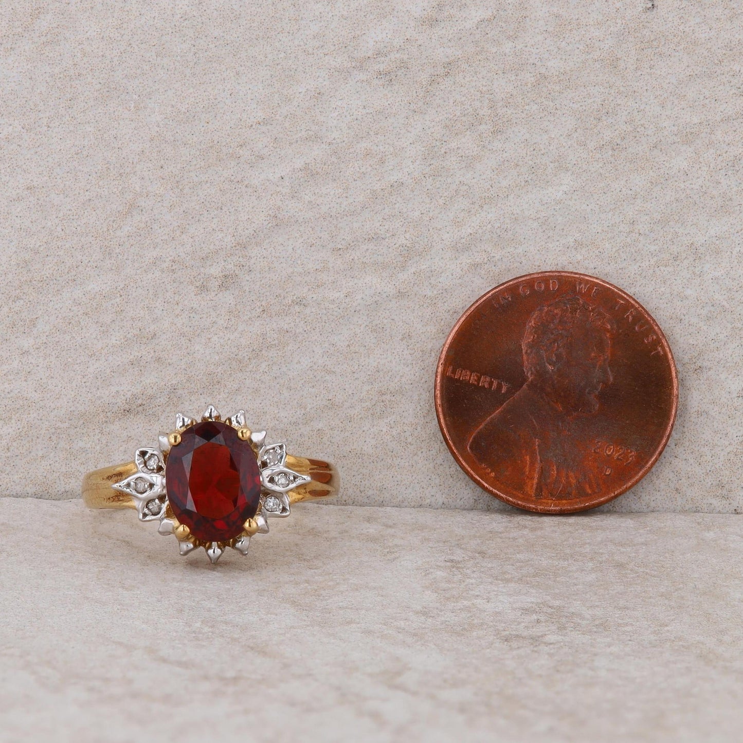 14k Yellow Gold Mozambique Garnet and Diamond Ring