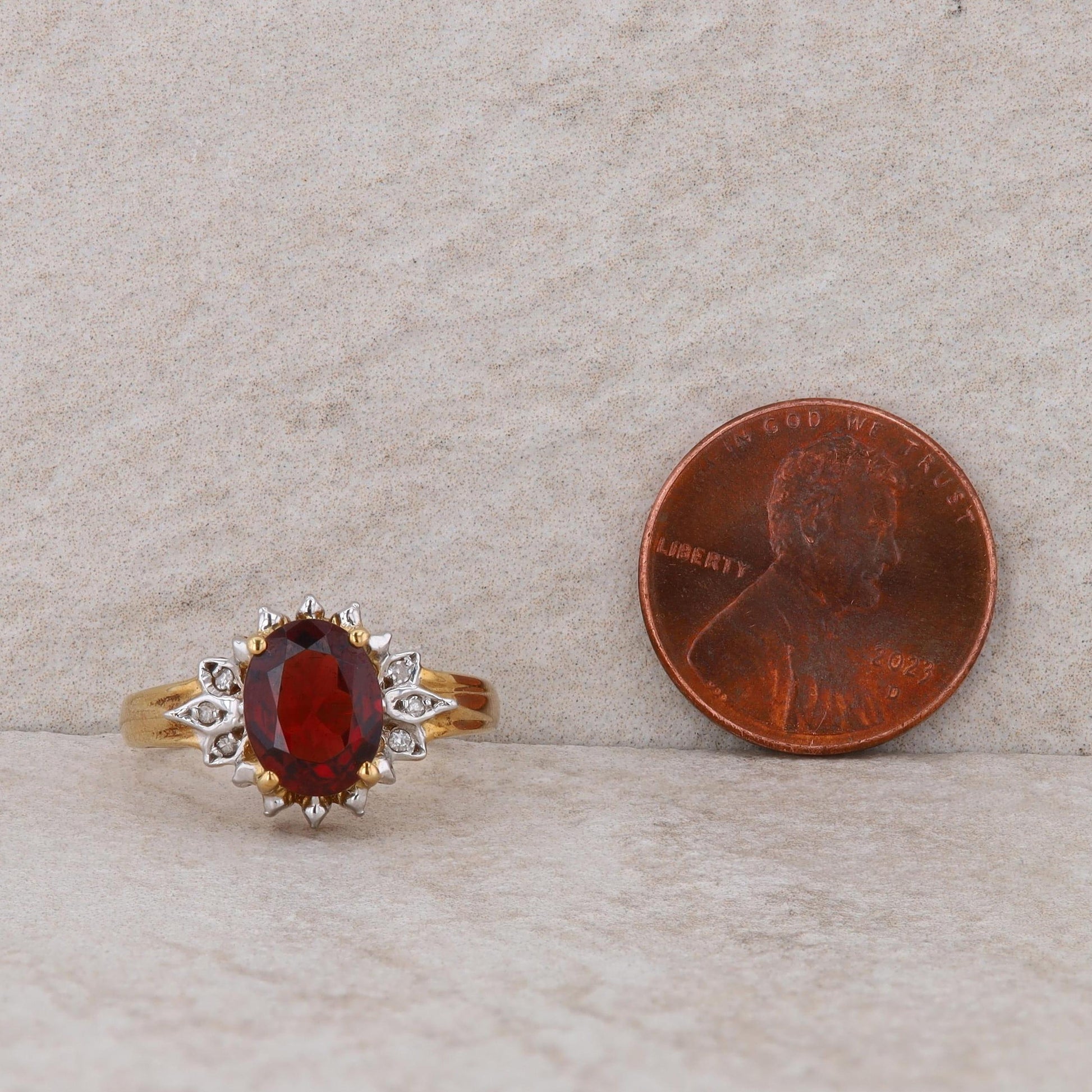 14k Yellow Gold Mozambique Garnet and Diamond Ring
