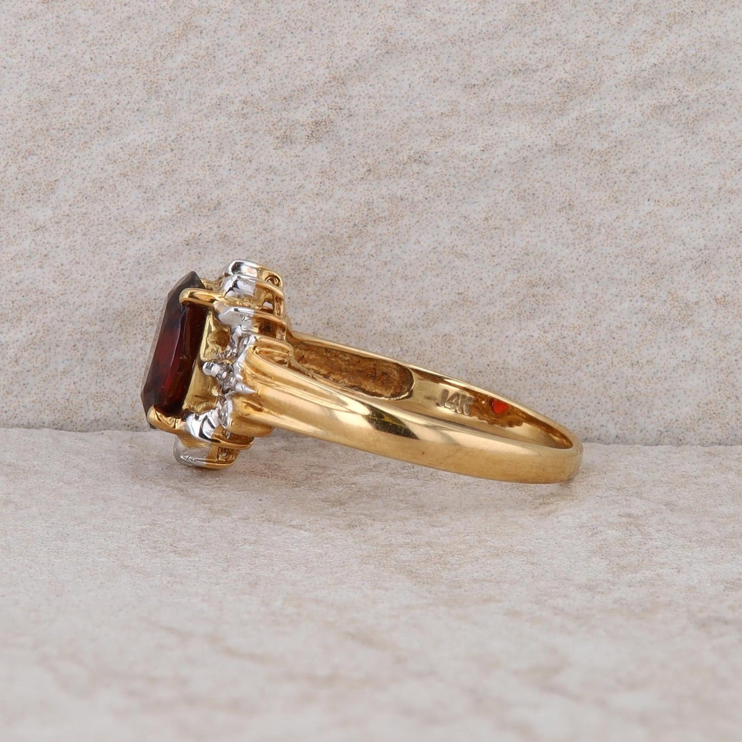 14k Yellow Gold Mozambique Garnet and Diamond Ring