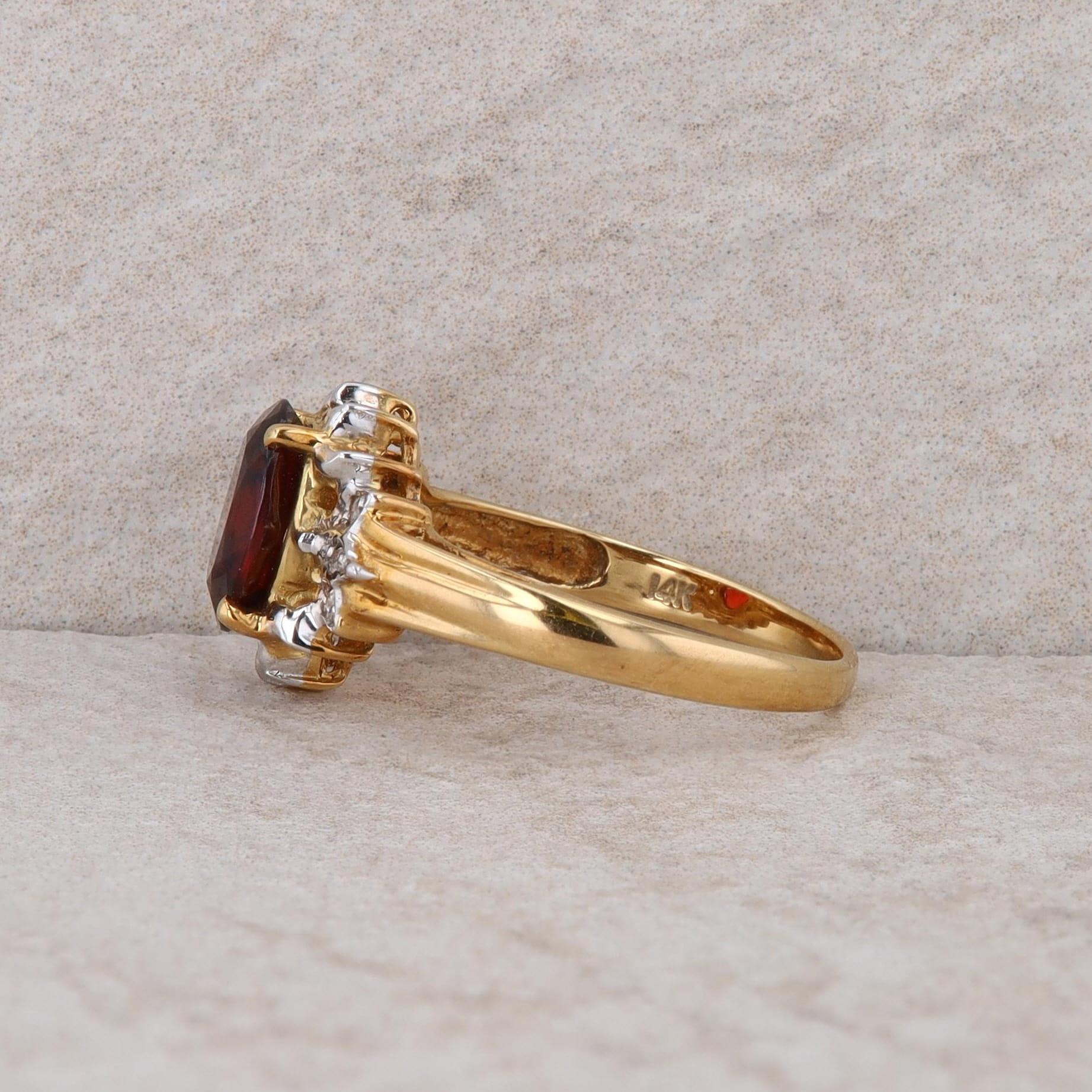14k Yellow Gold Mozambique Garnet and Diamond Ring