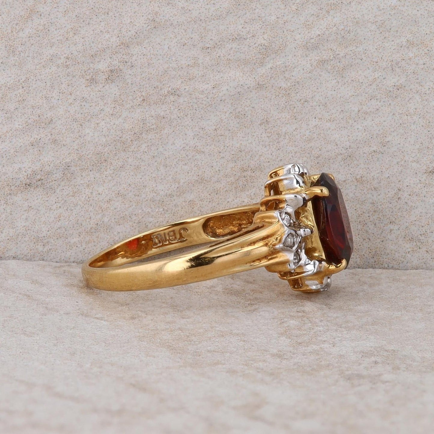 14k Yellow Gold Mozambique Garnet and Diamond Ring