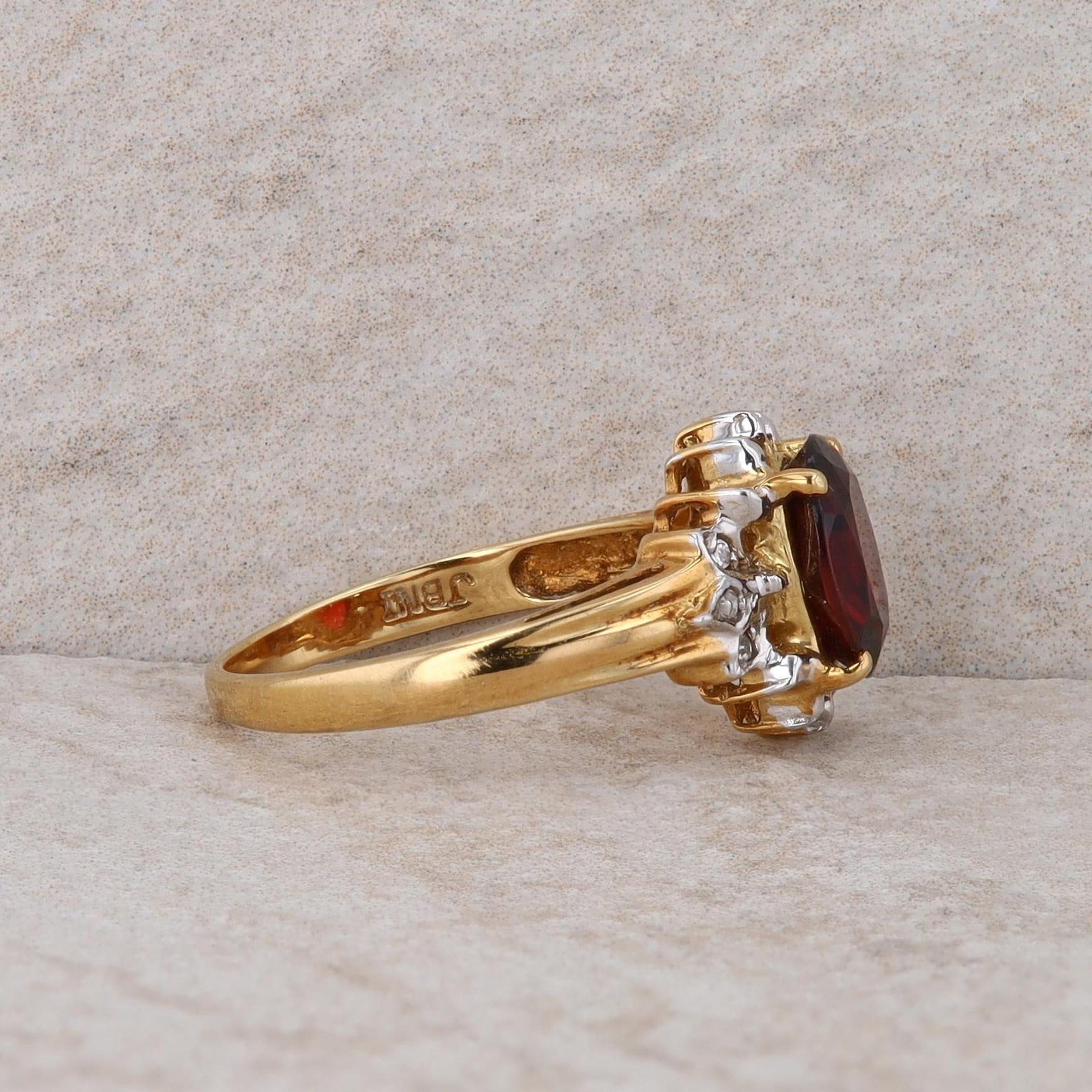 14k Yellow Gold Mozambique Garnet and Diamond Ring