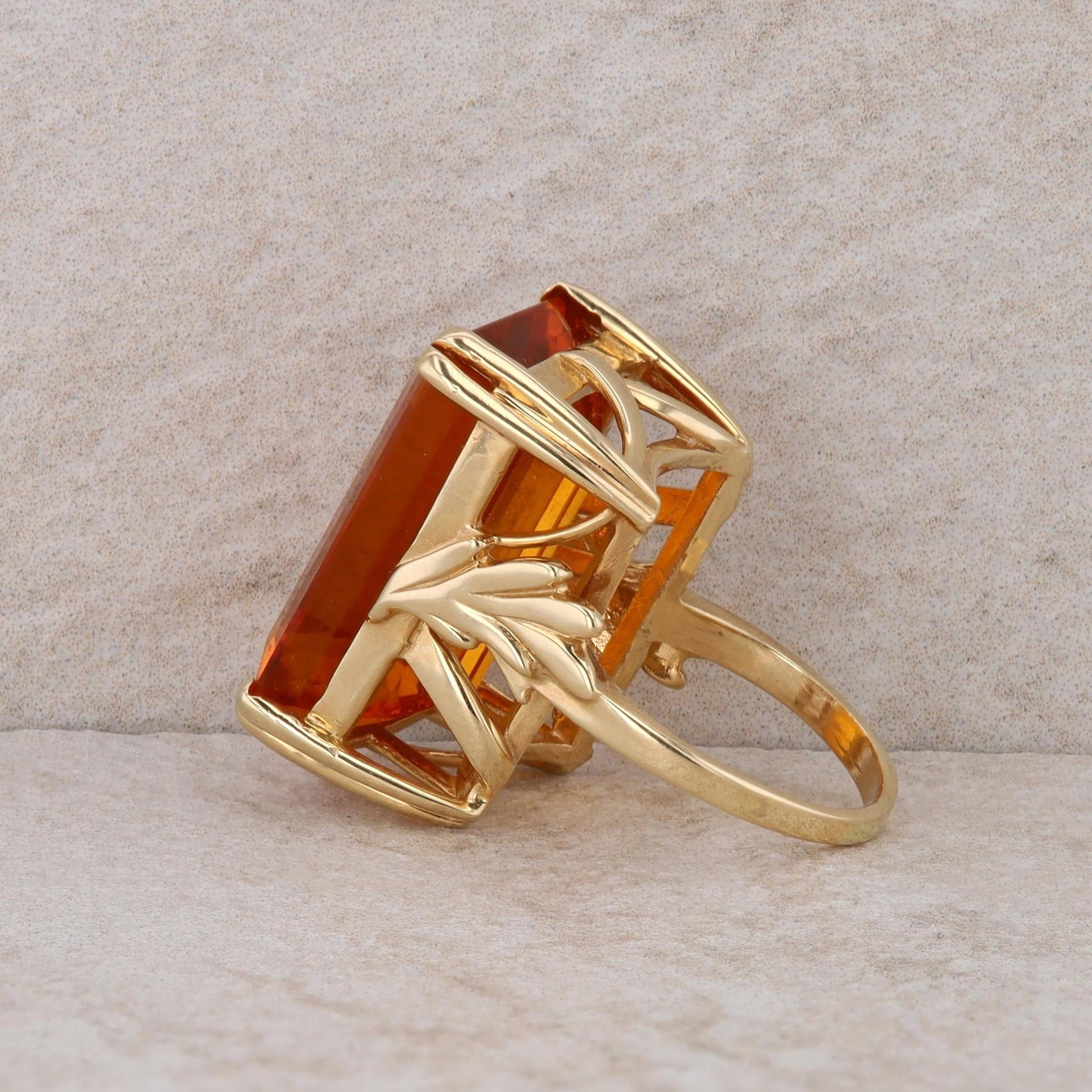 14k Yellow Gold Citrine Emerald Cut Ring