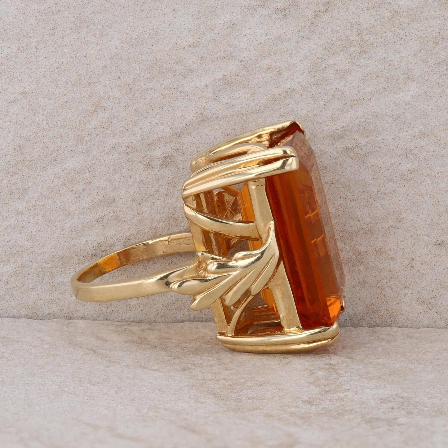 14k Yellow Gold Citrine Emerald Cut Ring