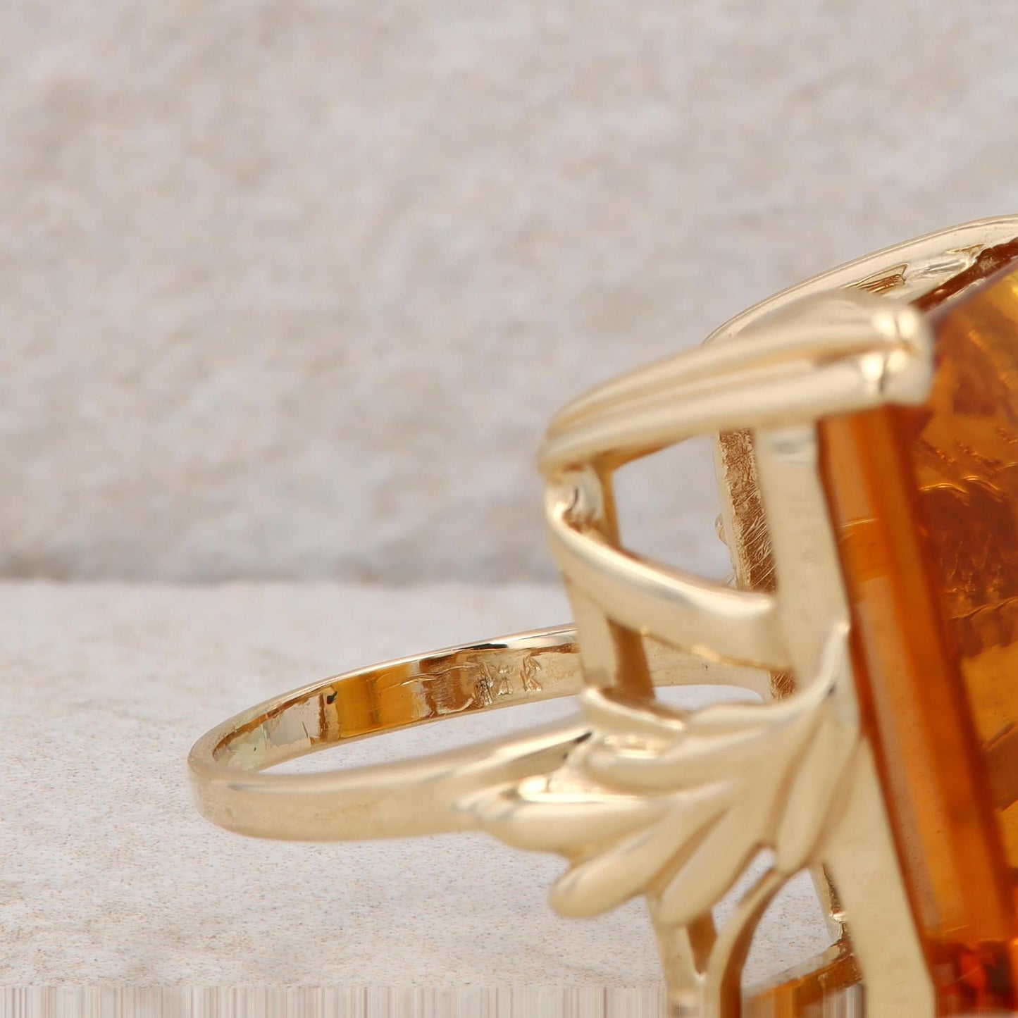 14k Yellow Gold Citrine Emerald Cut Ring