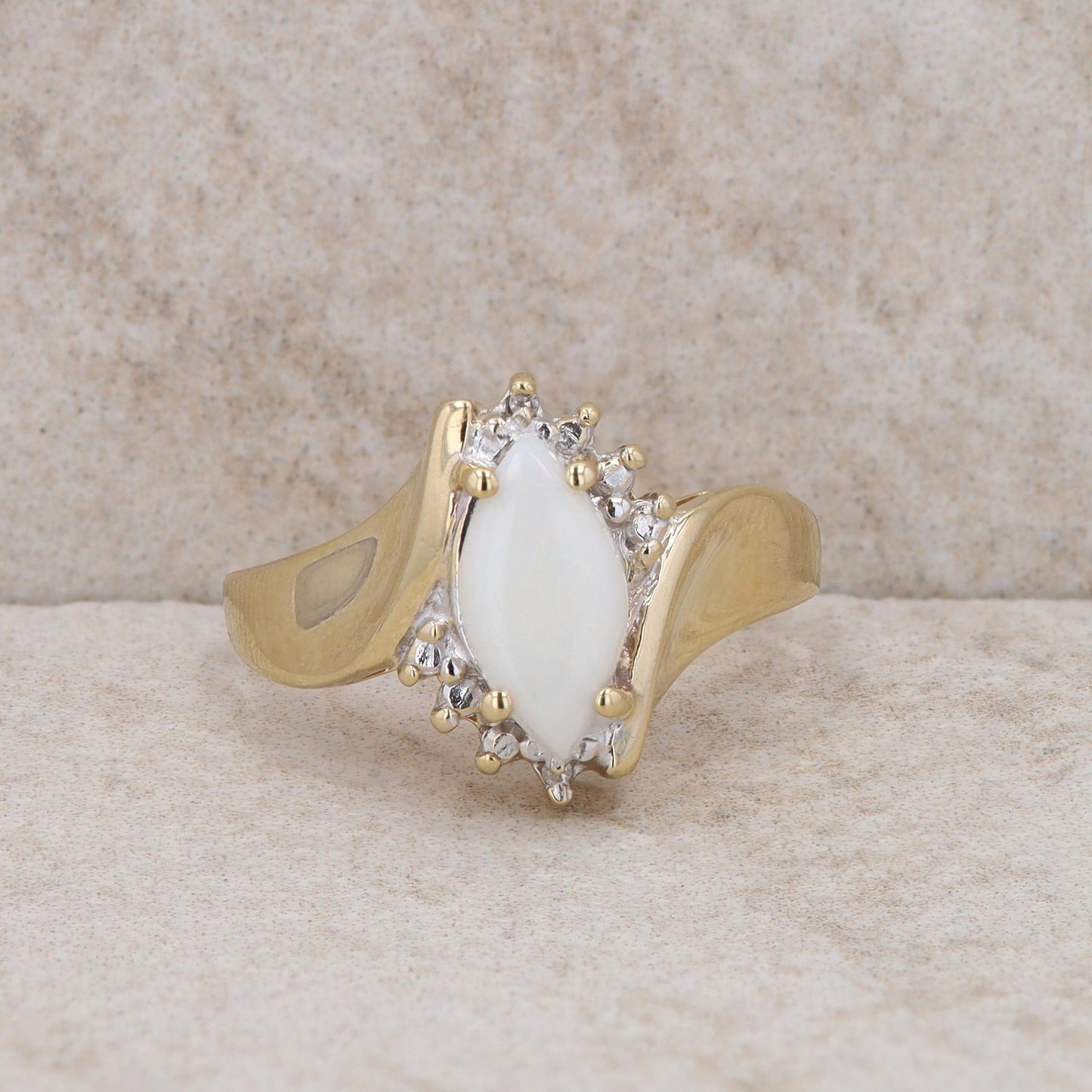 10k Yellow Gold Opal and Diamond Ring