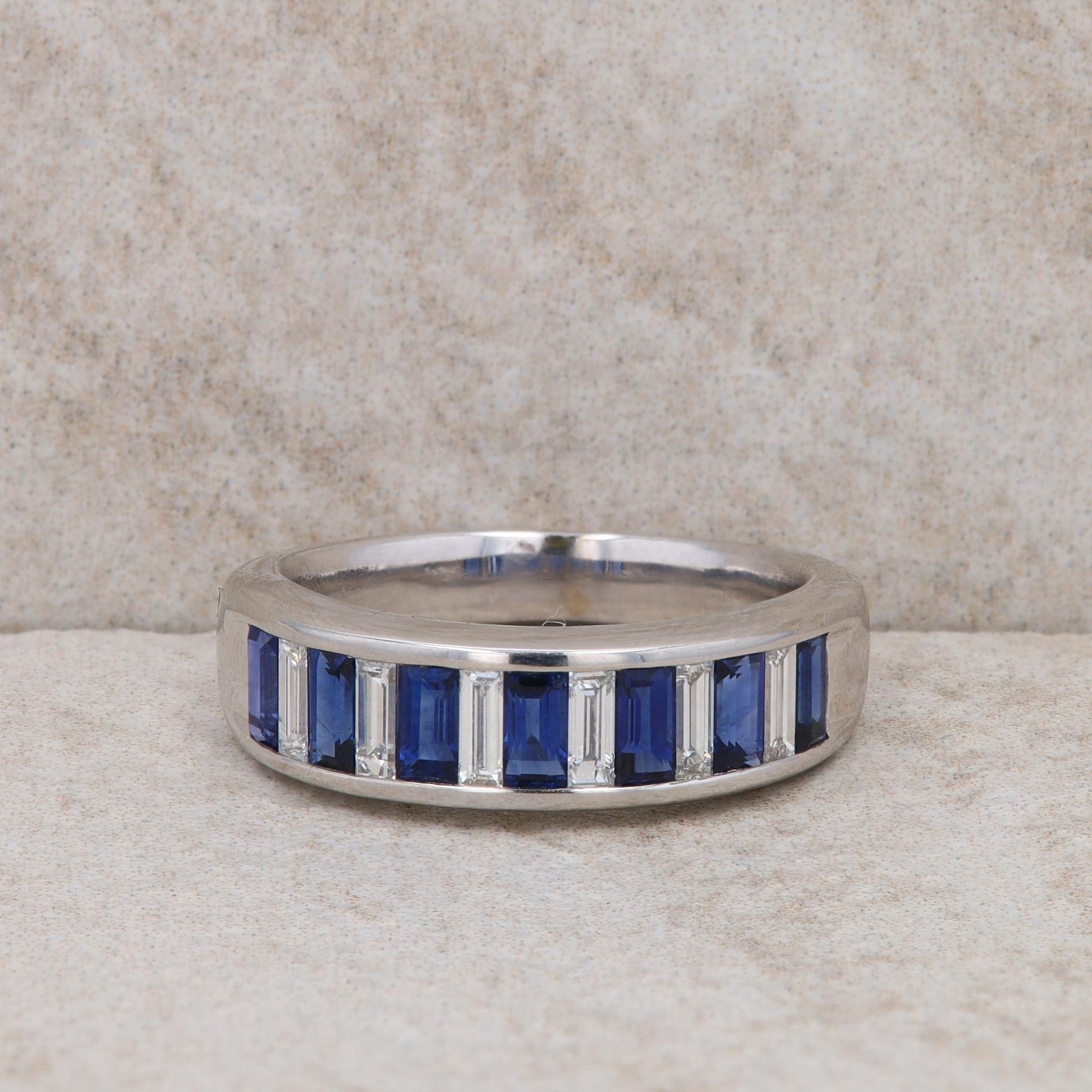 18k White Gold Diamond and Sapphire Baguette Band