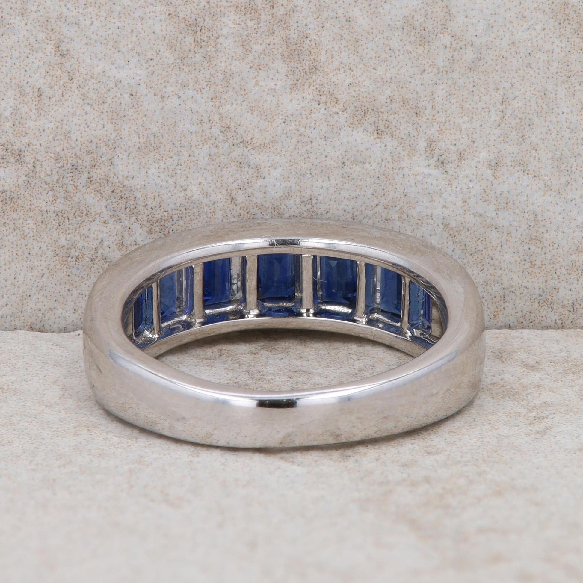 18k White Gold Diamond and Sapphire Baguette Band