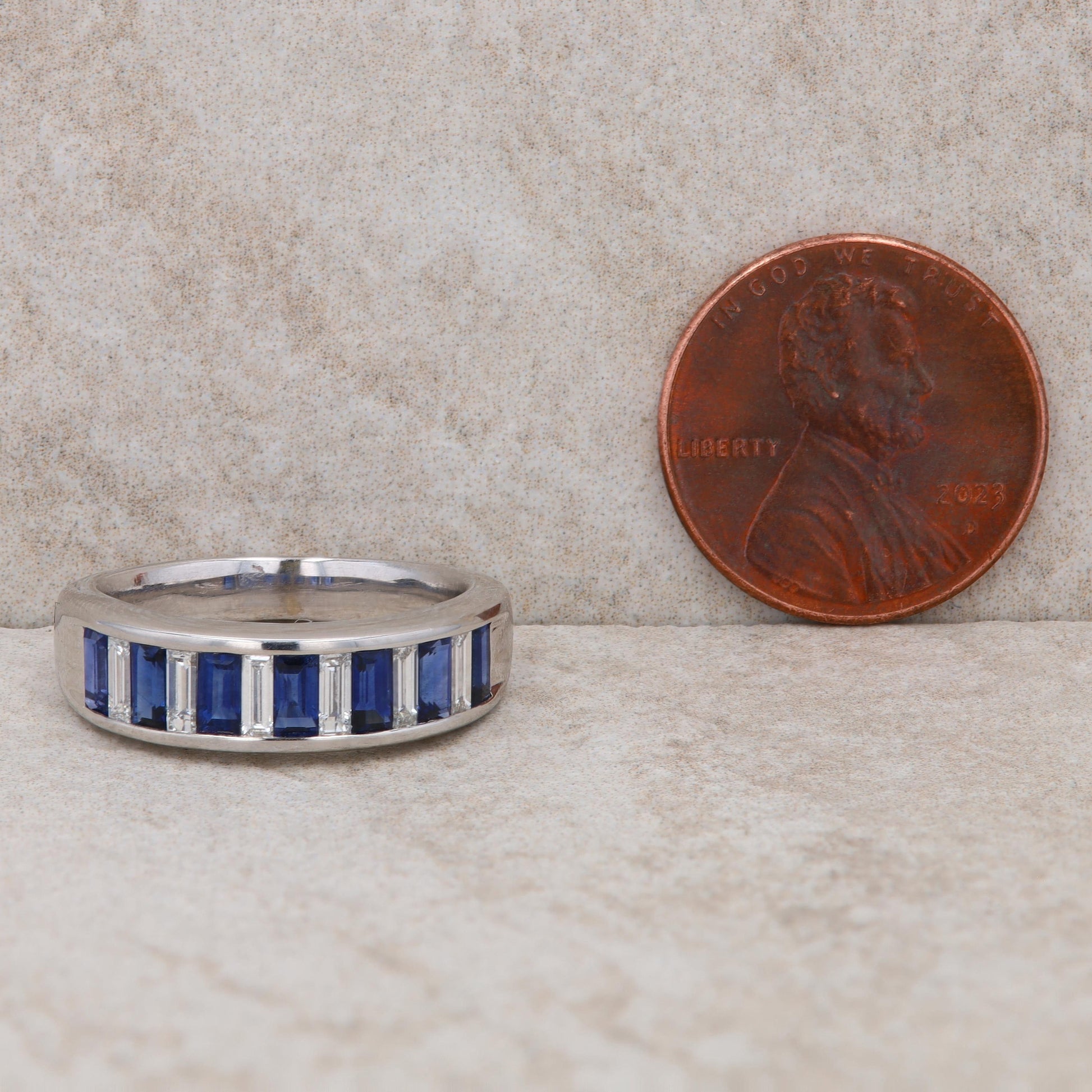 18k White Gold Diamond and Sapphire Baguette Band