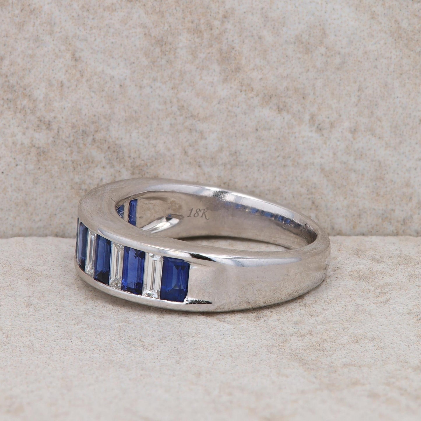 18k White Gold Diamond and Sapphire Baguette Band