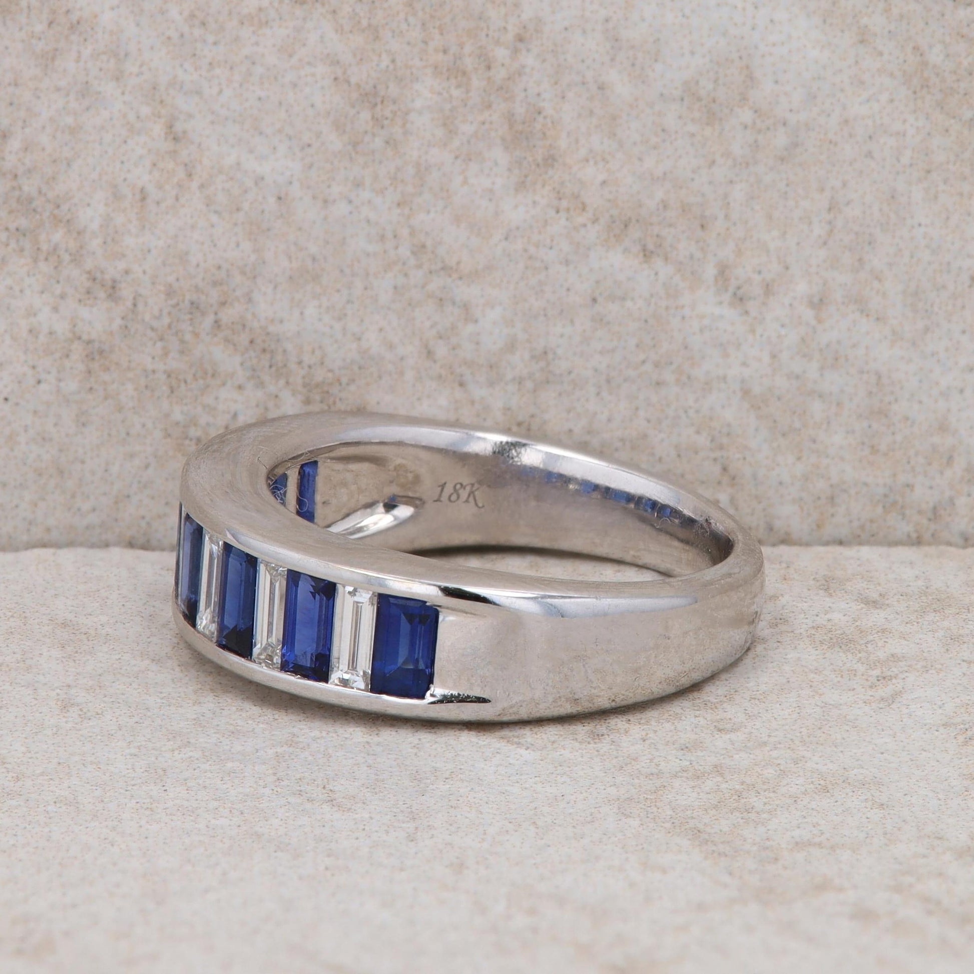 18k White Gold Diamond and Sapphire Baguette Band