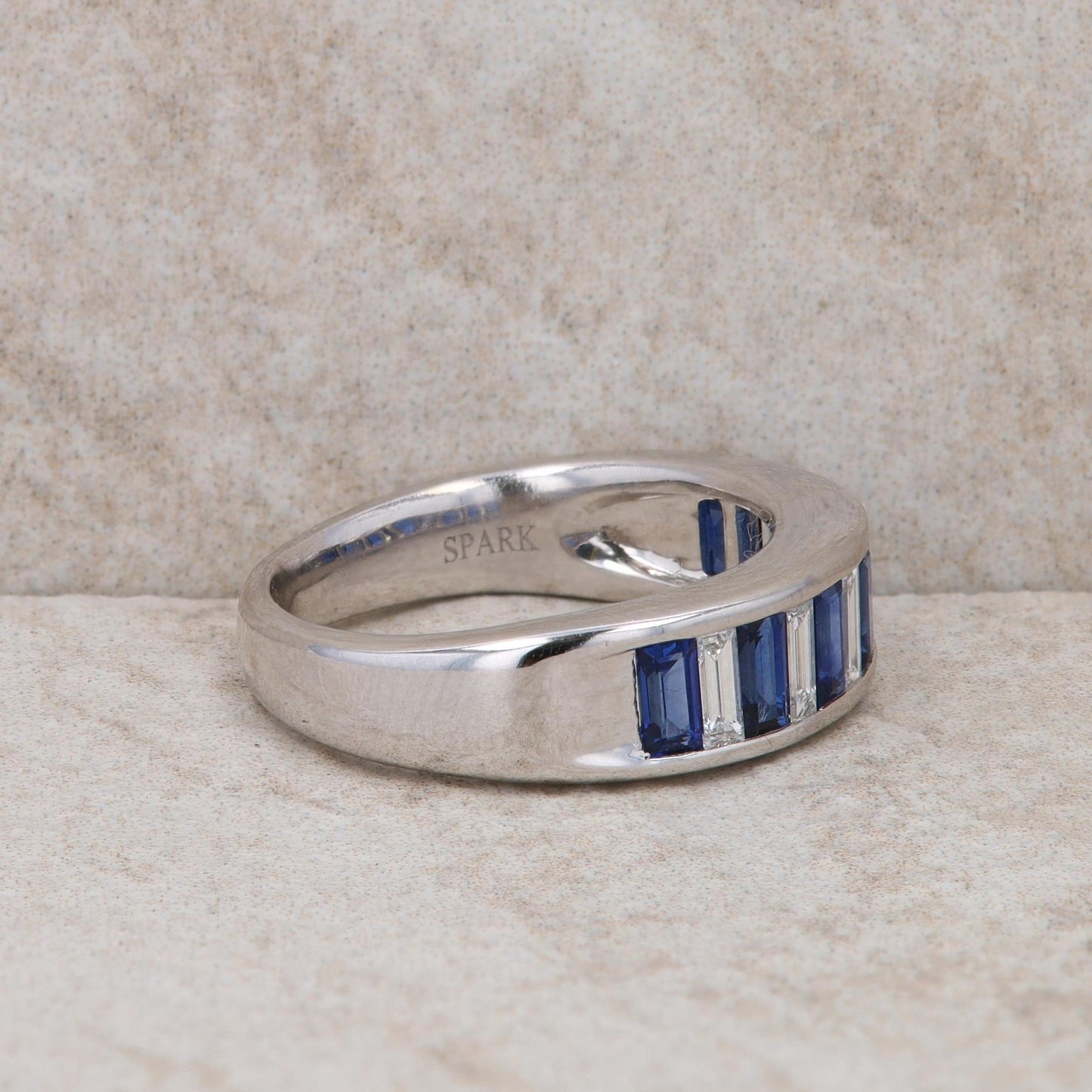 18k White Gold Diamond and Sapphire Baguette Band
