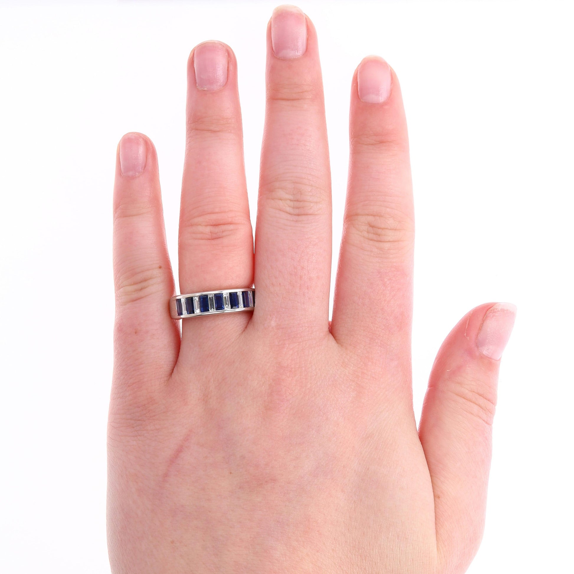 18k White Gold Diamond and Sapphire Baguette Band