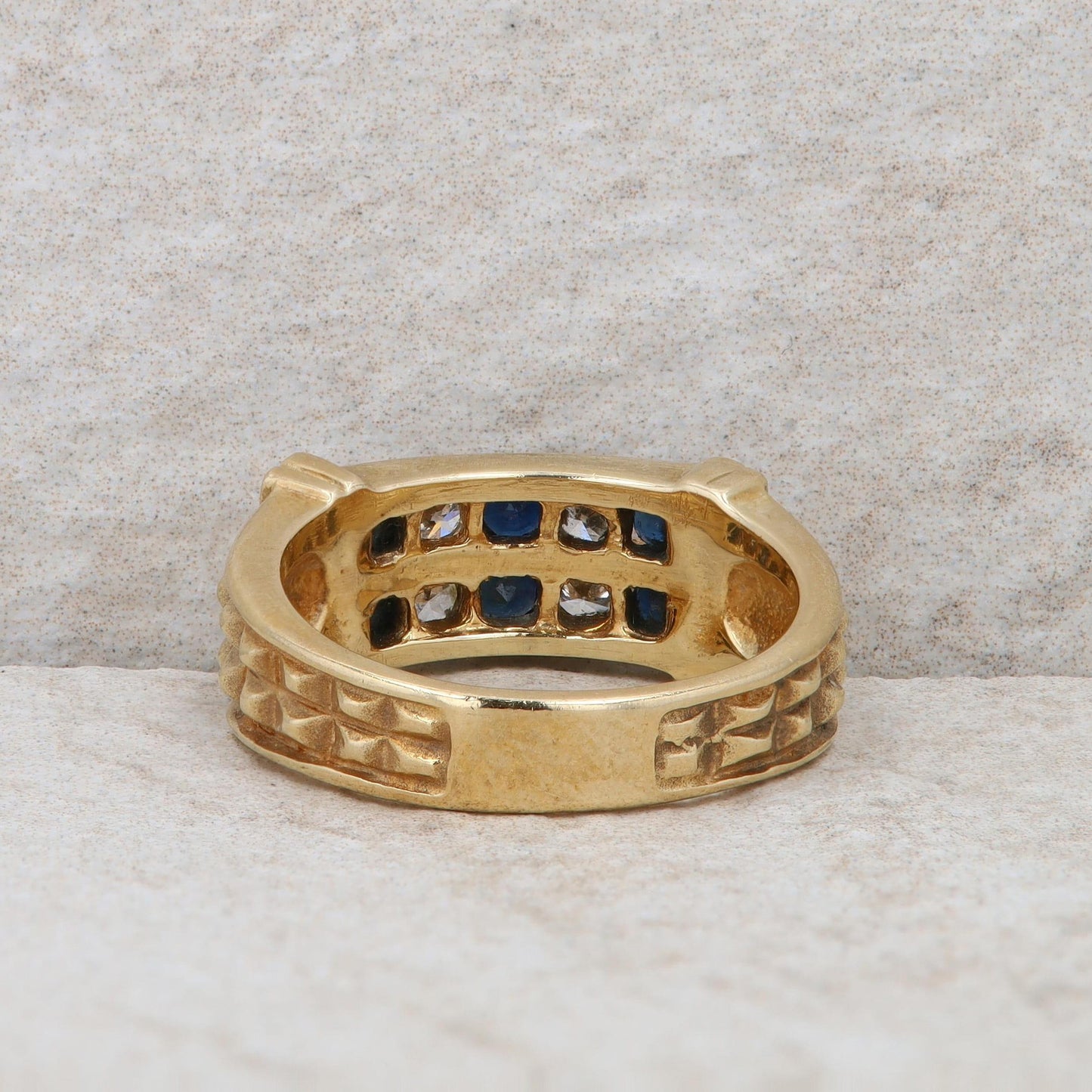 14k Yellow Gold Sapphire and Diamond Beaded Ring