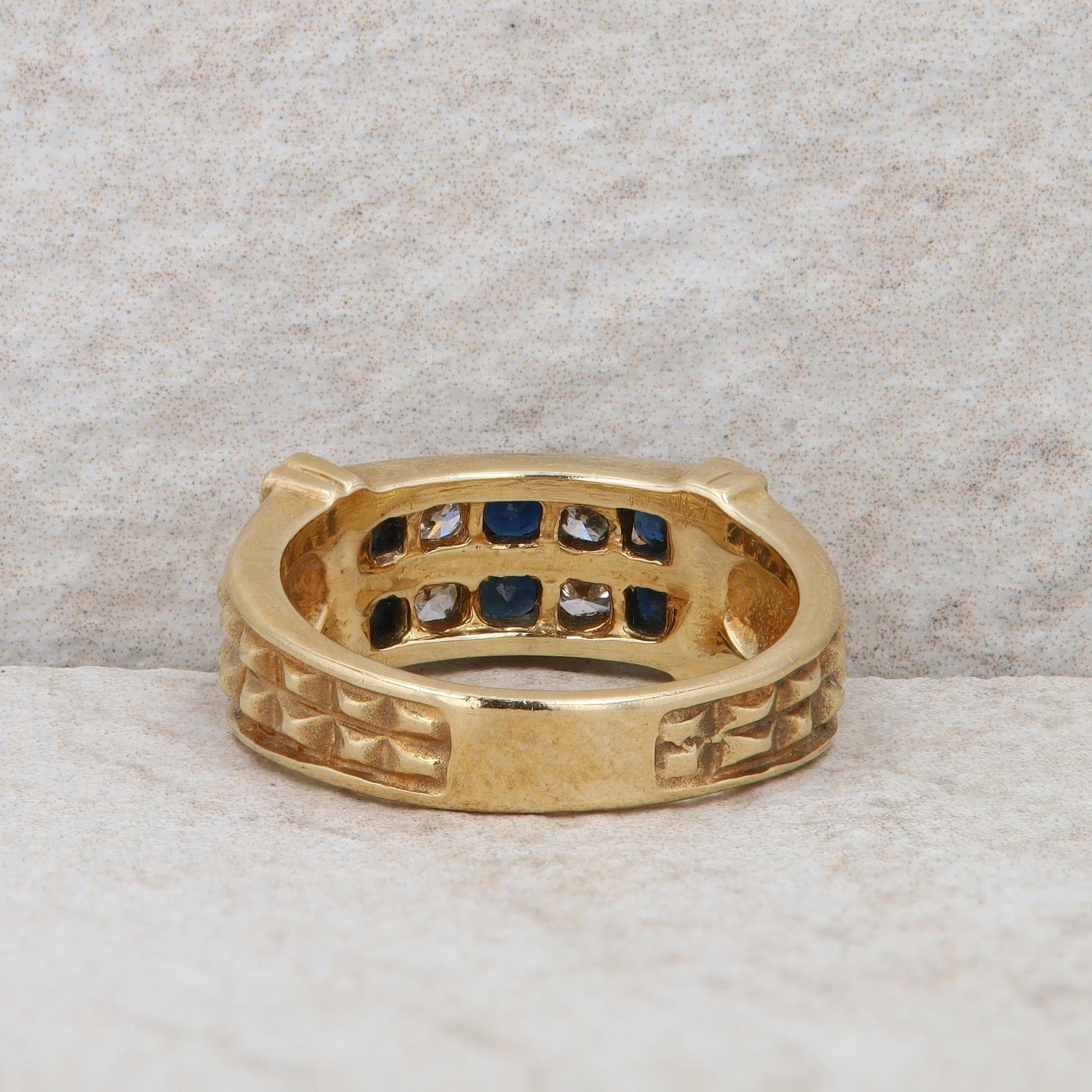 14k Yellow Gold Sapphire and Diamond Beaded Ring