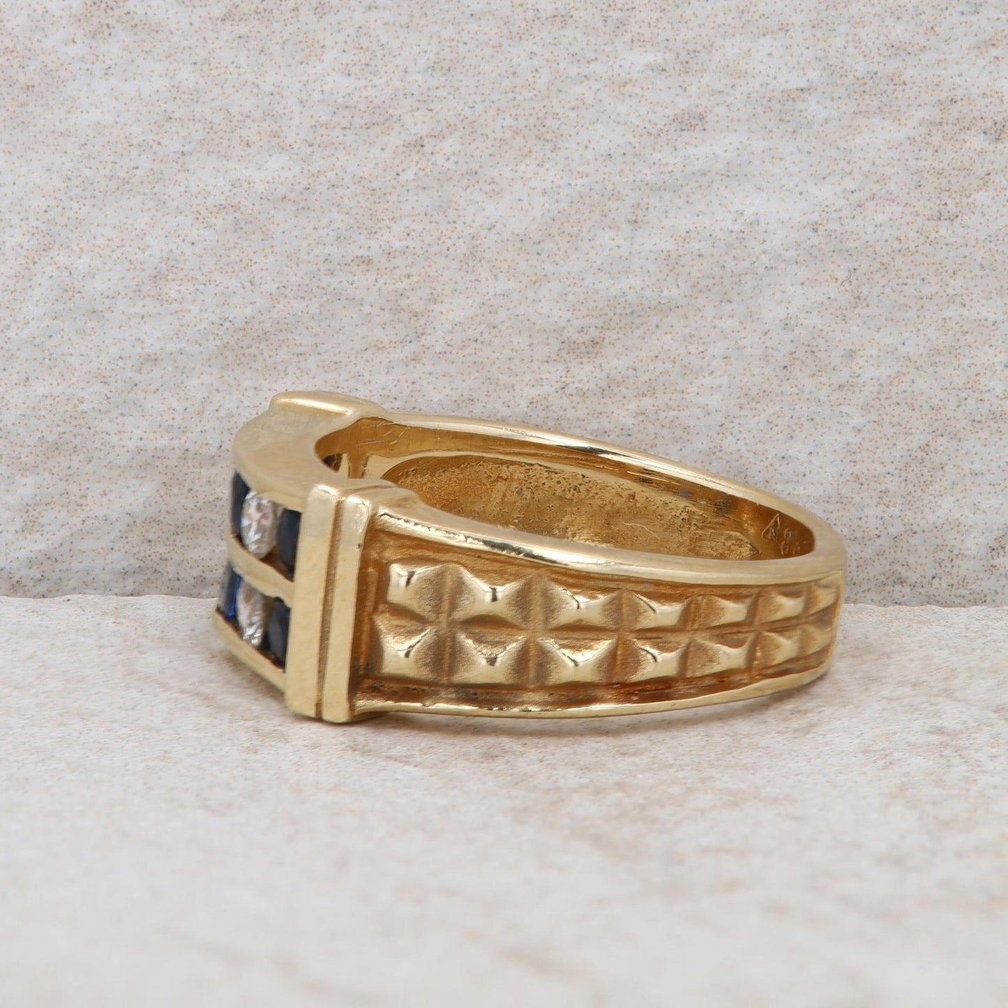 14k Yellow Gold Sapphire and Diamond Beaded Ring